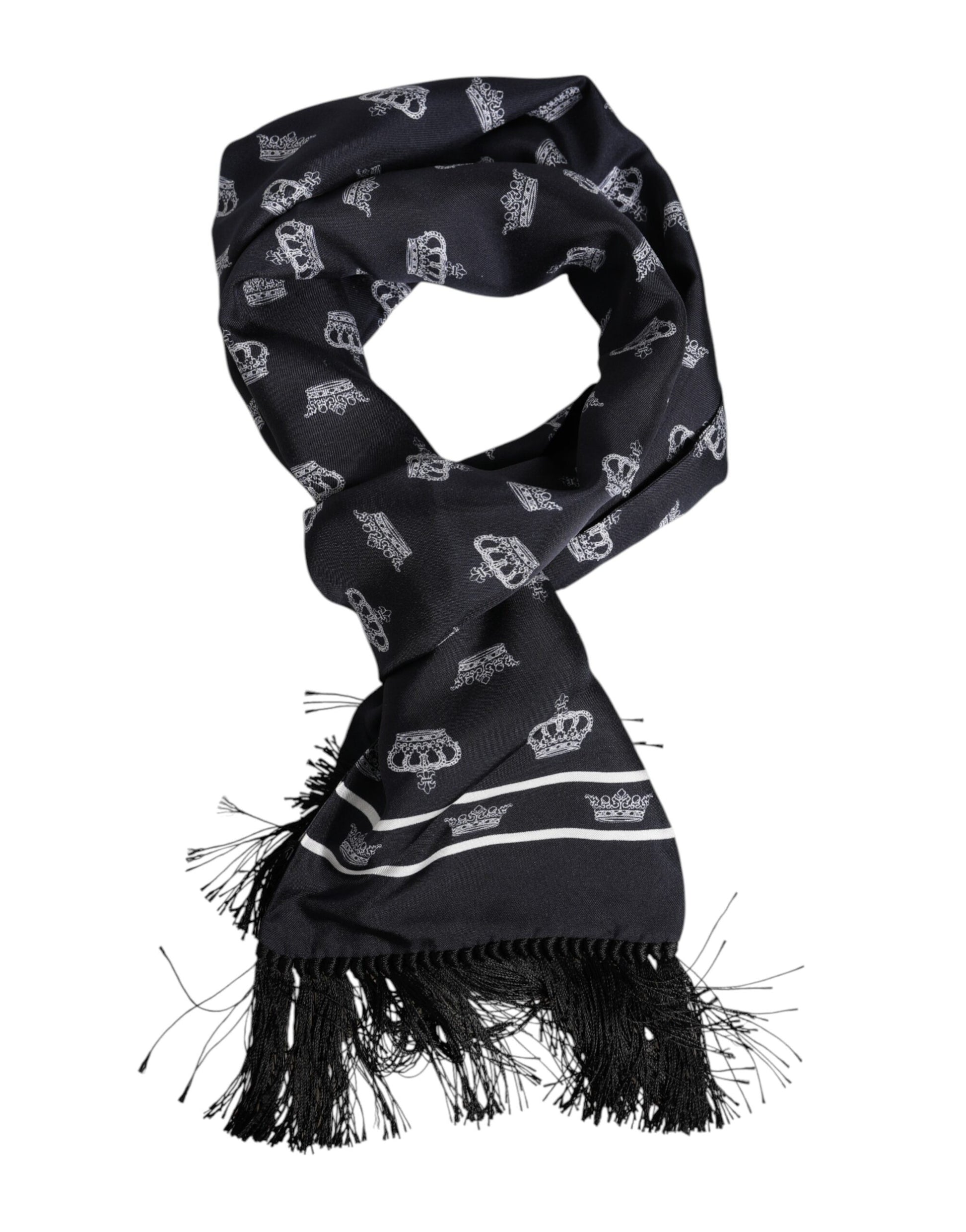 Foulard Écharpe en Soie Noire à Franges Couronne Dolce & Gabbana pour Homme