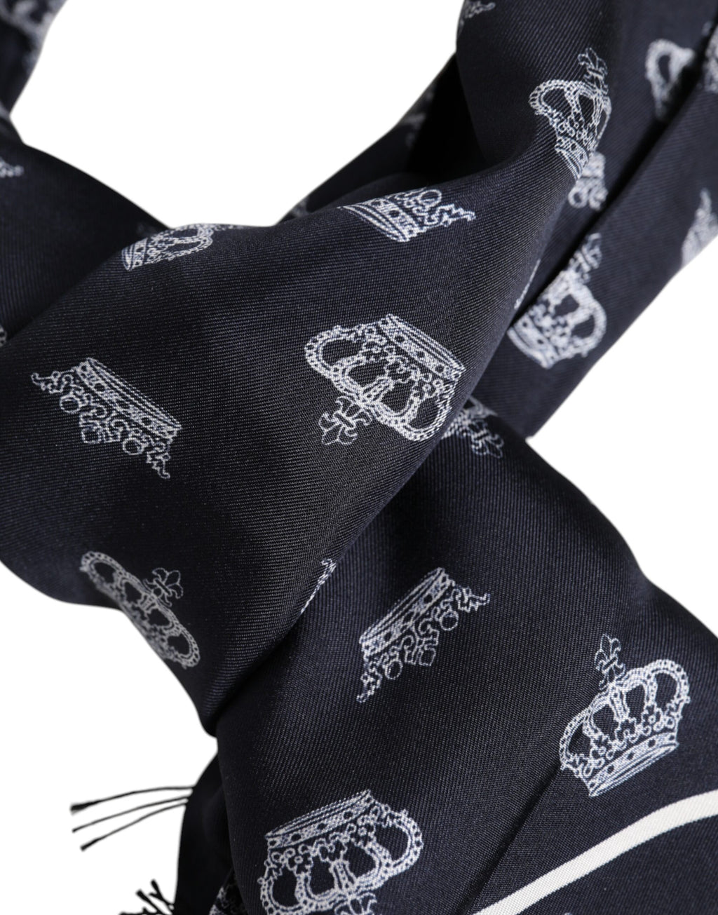 Foulard Écharpe en Soie Noire à Franges Couronne Dolce & Gabbana pour Homme