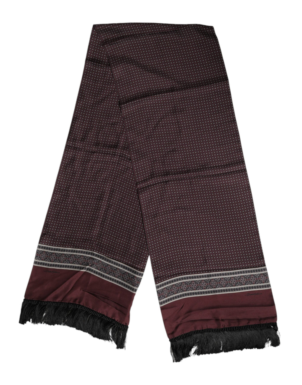 Dolce & Gabbana Maroon Dotted Silk Fringes Foulard Scarf