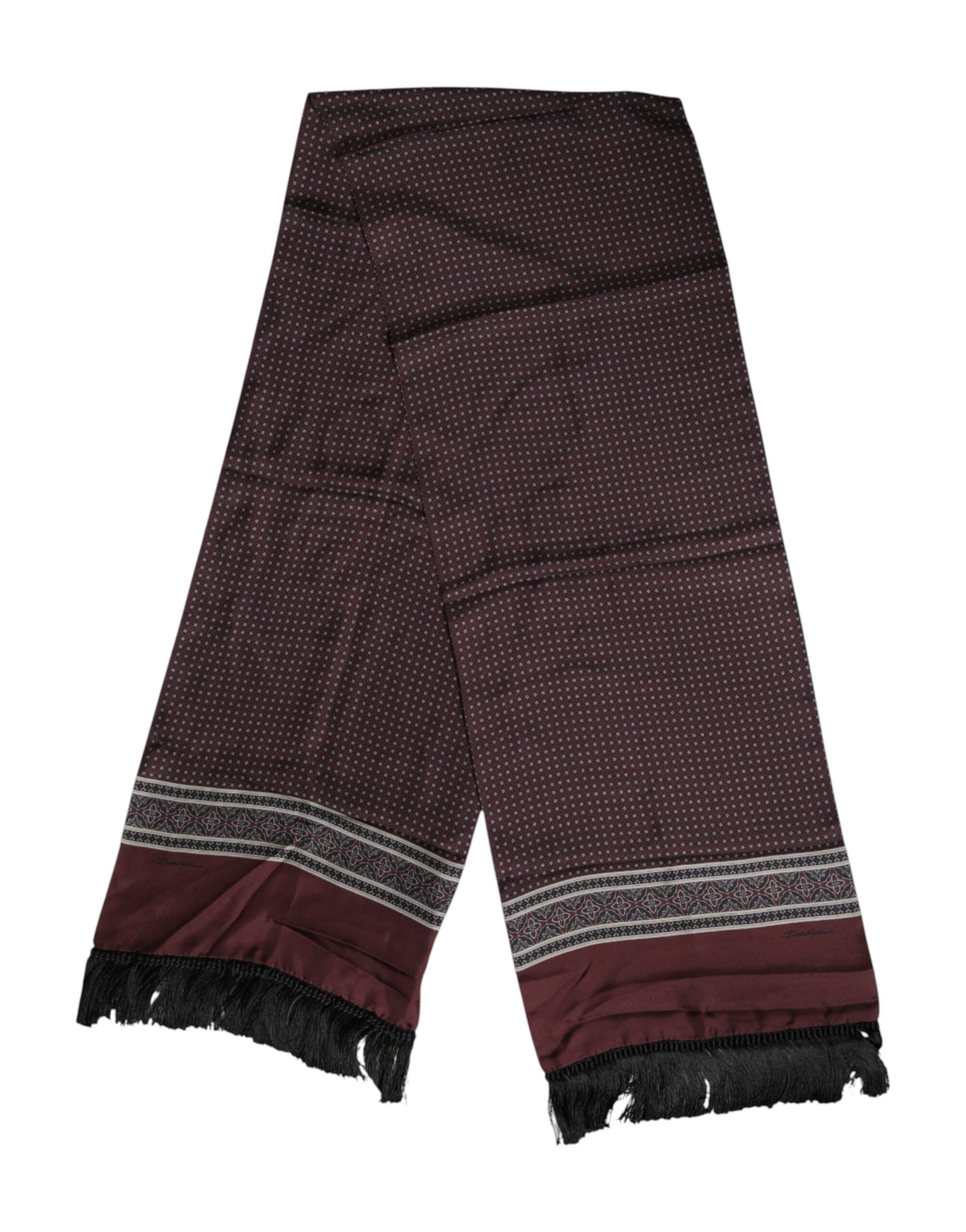 Dolce & Gabbana Maroon Dotted Silk Fringes Foulard Scarf