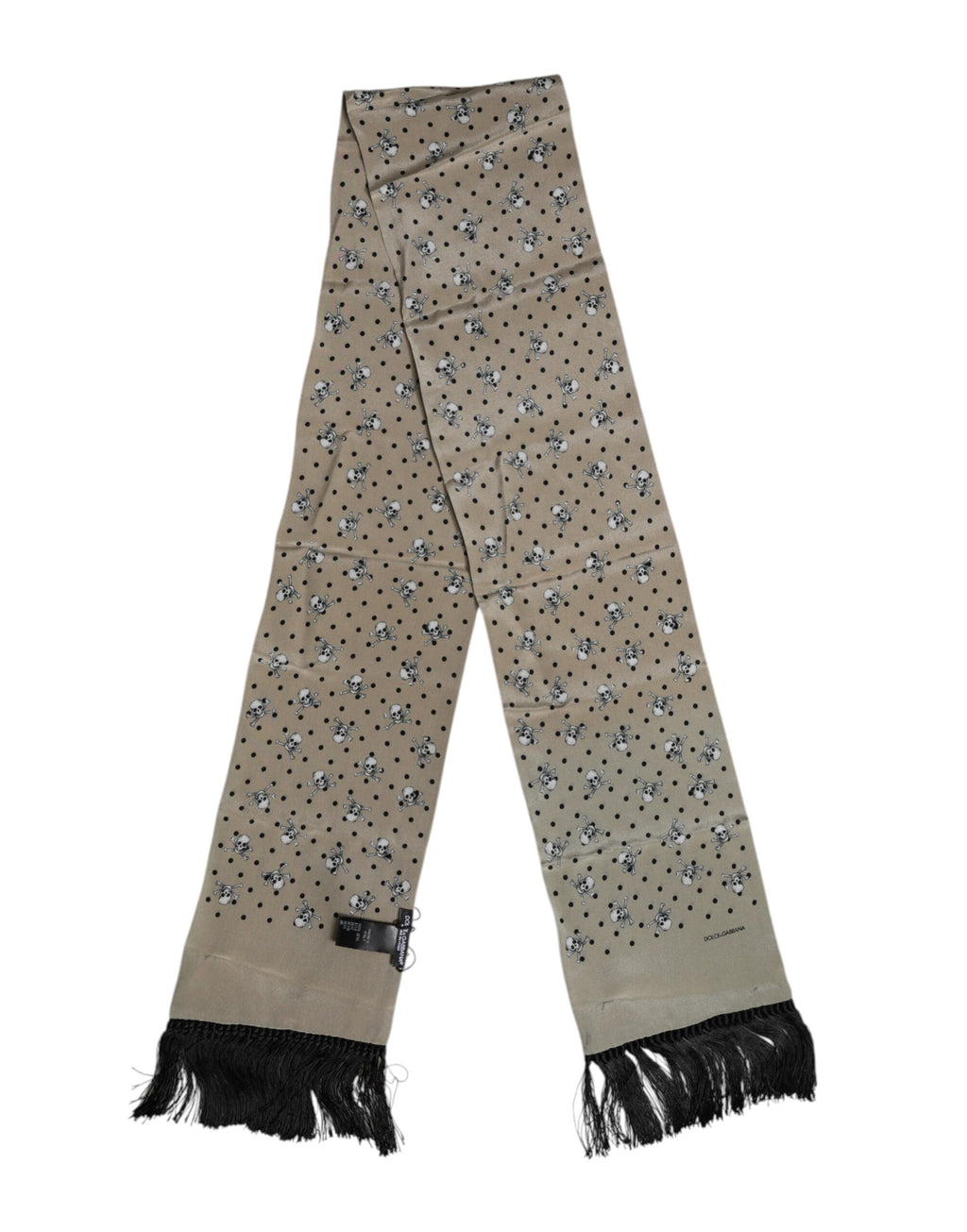 Foulard écharpe homme Dolce & Gabbana en soie grise avec crânes et franges
