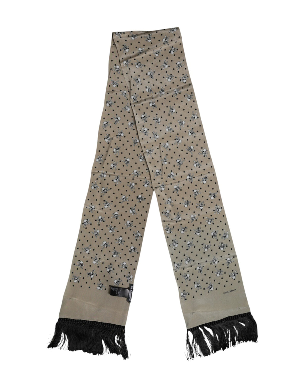 Foulard écharpe homme Dolce & Gabbana en soie grise avec crânes et franges