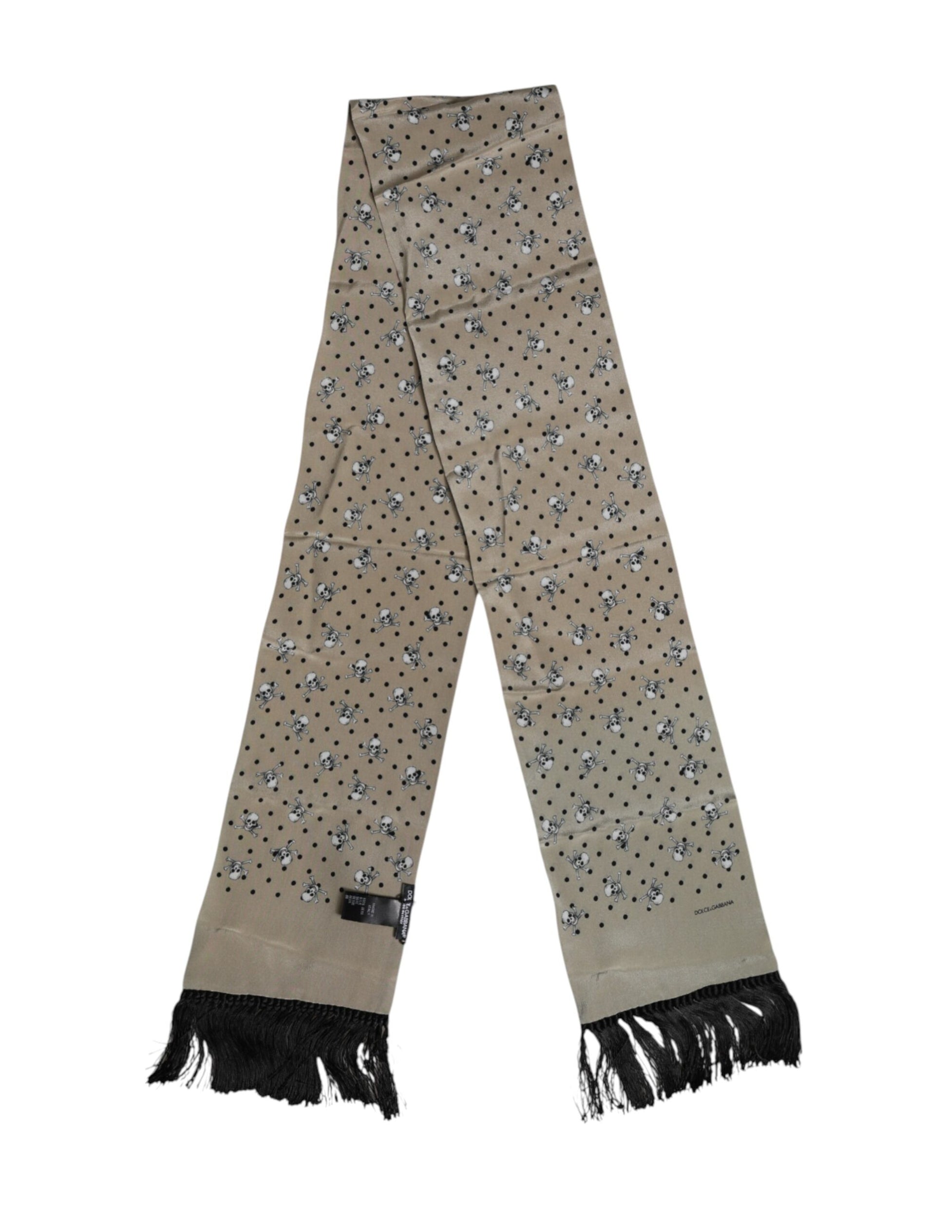 Foulard écharpe homme Dolce & Gabbana en soie grise avec crânes et franges