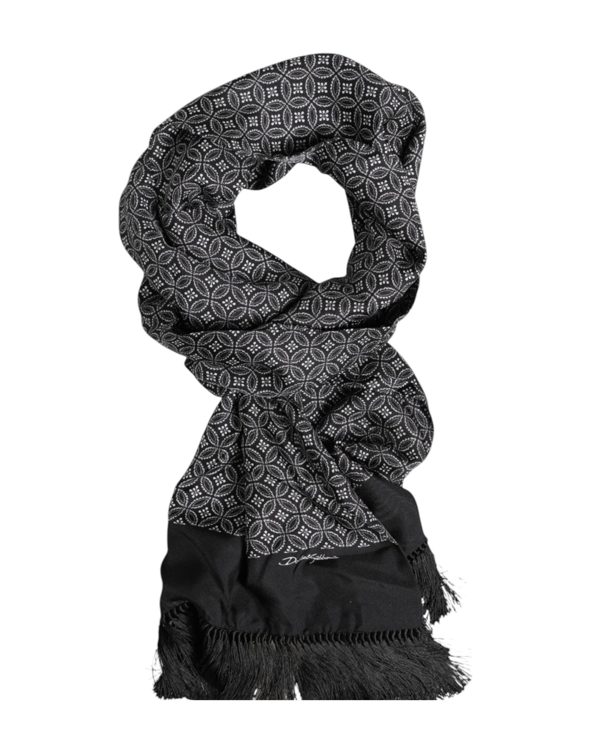 Écharpe Foulard Homme Dolce & Gabbana Noir à Motifs et Franges