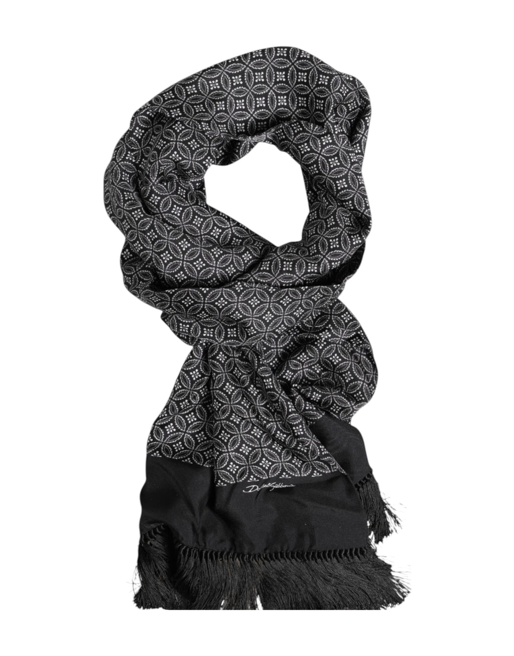 Écharpe Foulard Homme Dolce & Gabbana Noir à Motifs et Franges