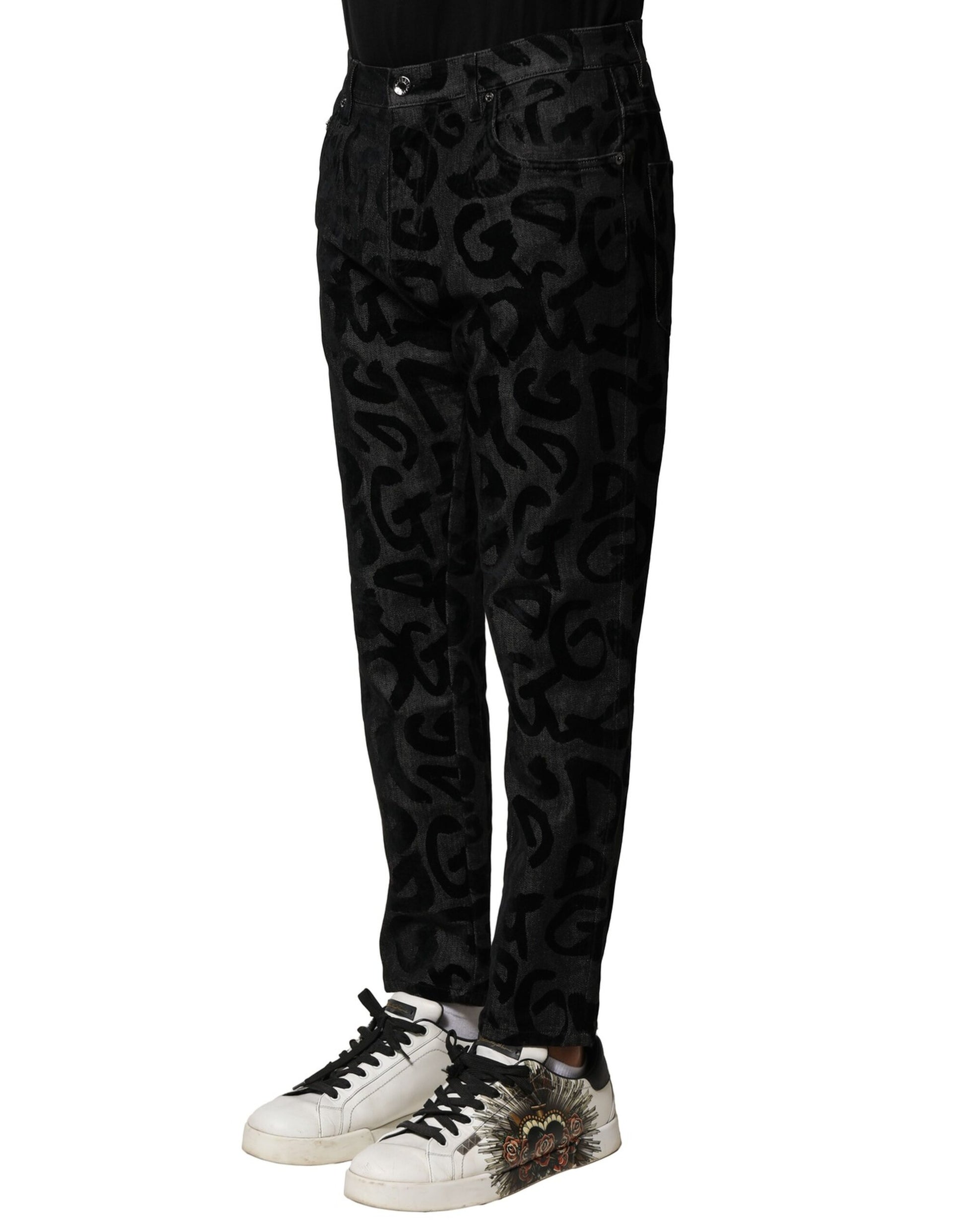 Dolce & Gabbana Gray Cotton DG Logo Straight Men Denim Jeans
