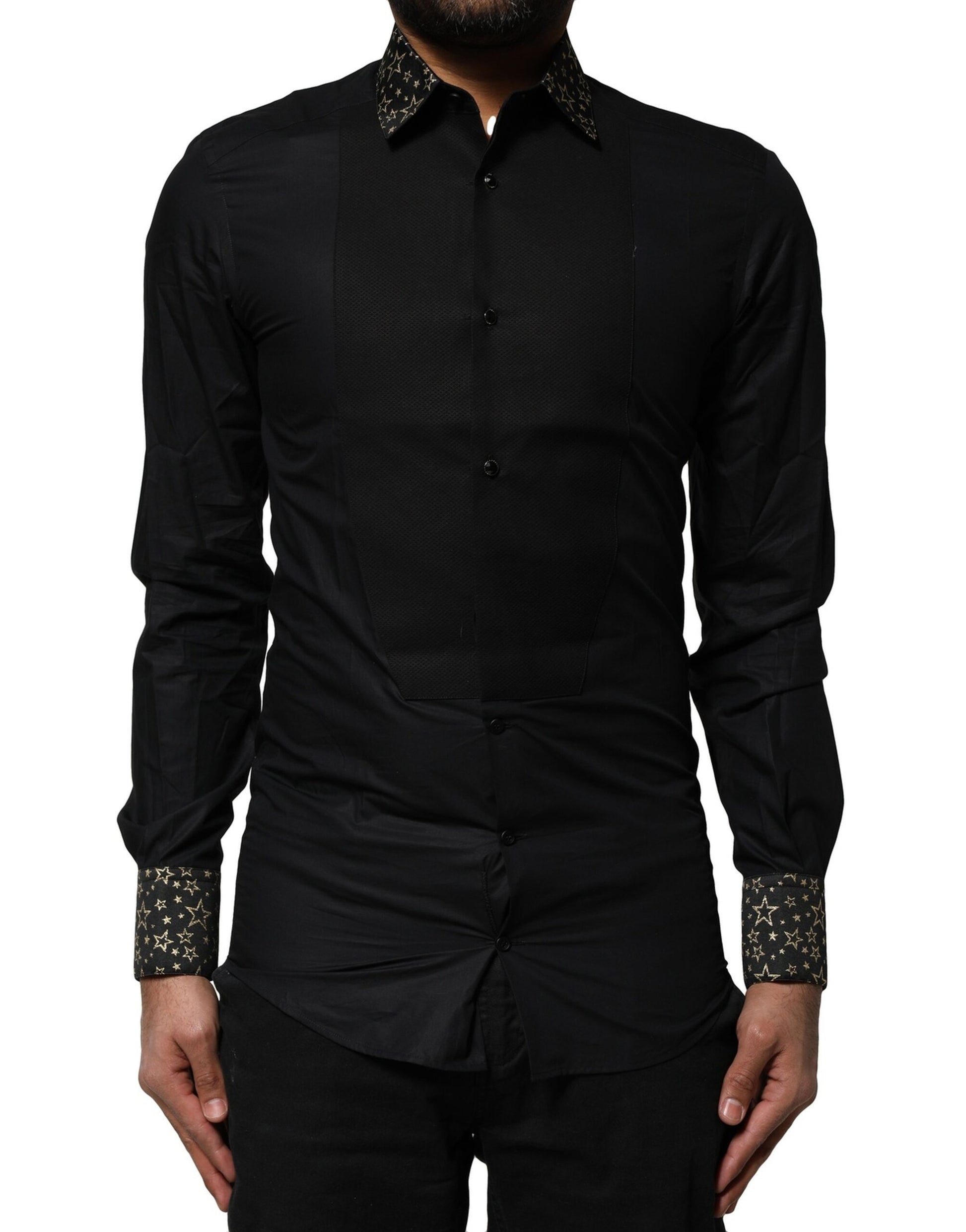 Chemise Dolce & Gabbana noire en coton à manches longues GOLD