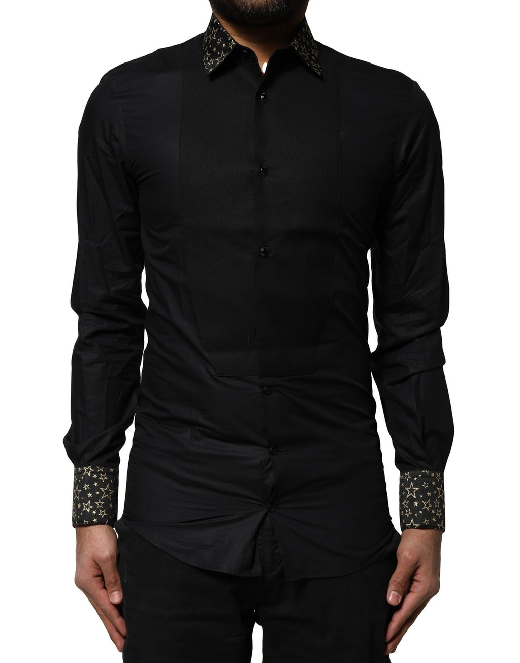 Chemise Dolce & Gabbana noire en coton à manches longues GOLD