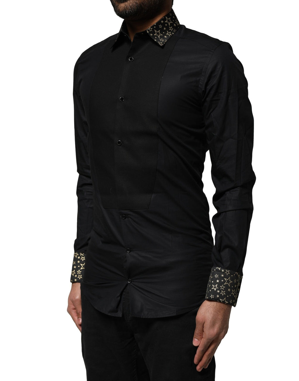Chemise Dolce & Gabbana noire en coton à manches longues GOLD