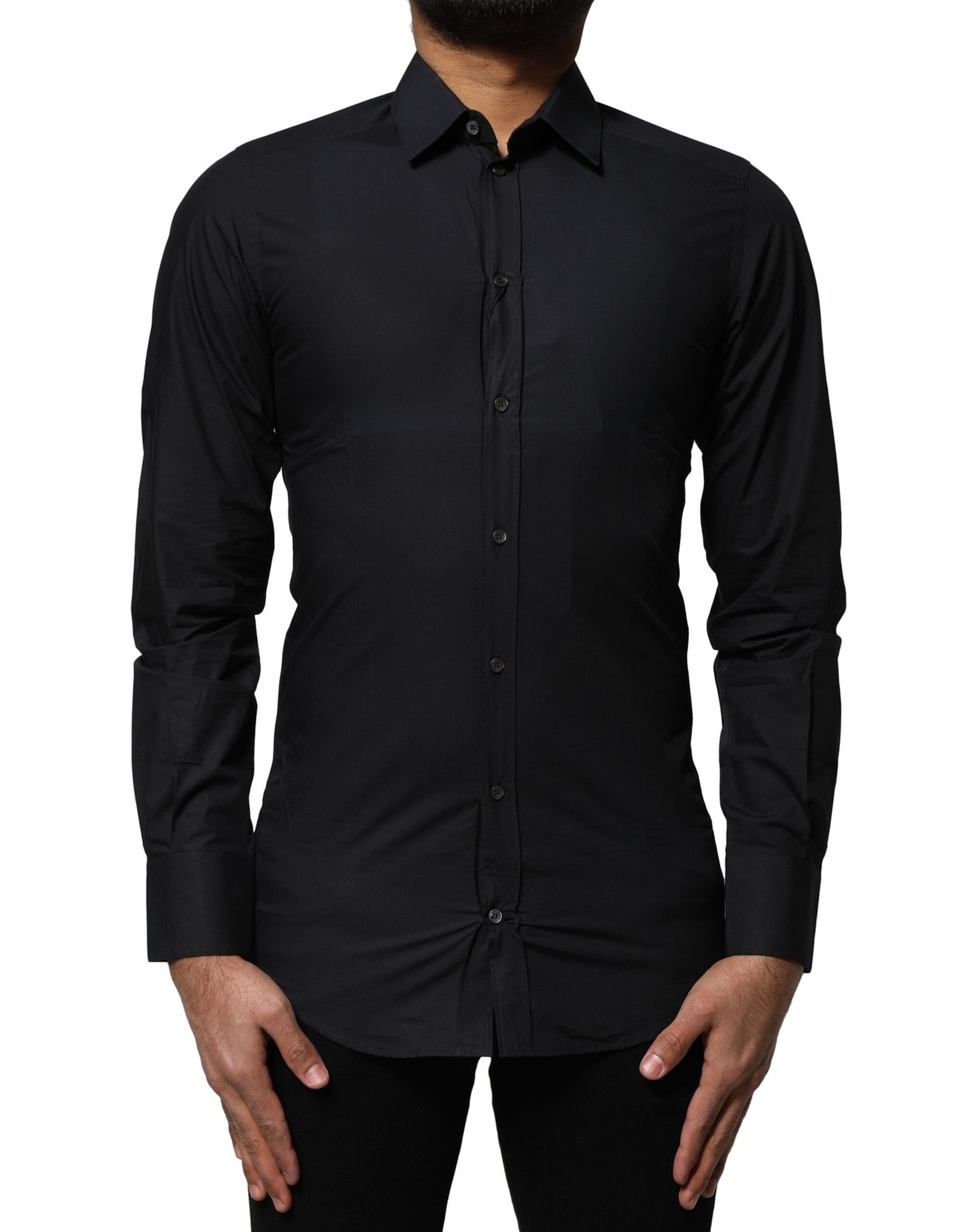 Chemise Dolce & Gabbana noire en coton à manches longues GOLD
