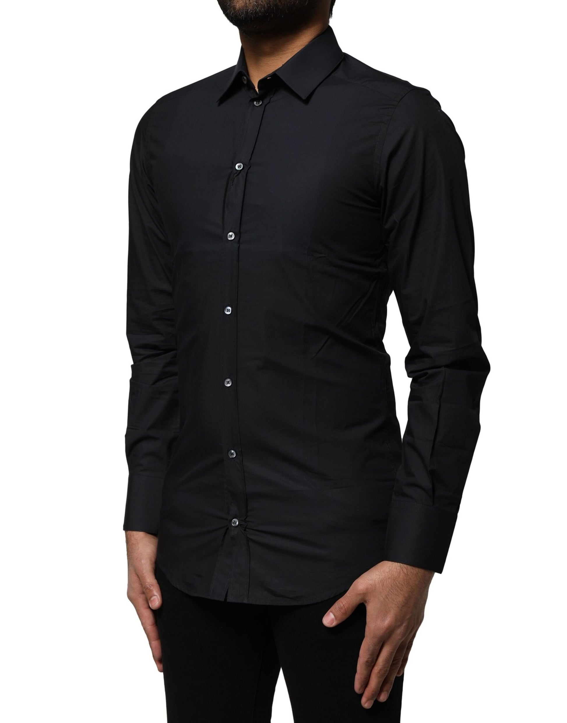 Chemise Dolce & Gabbana noire en coton à manches longues GOLD