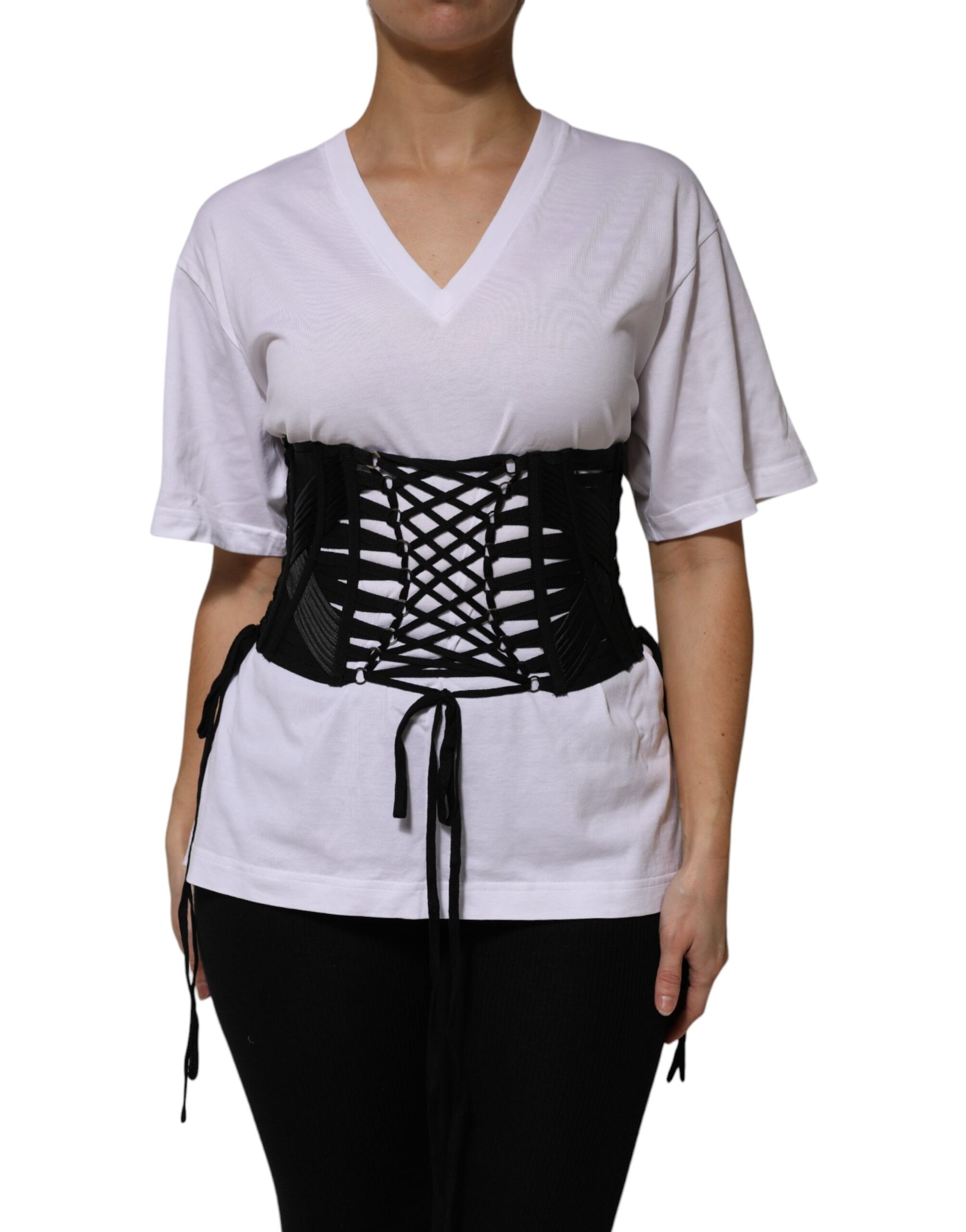 Ceinture corset Dolce & Gabbana en coton noir avec laçage à la taille
