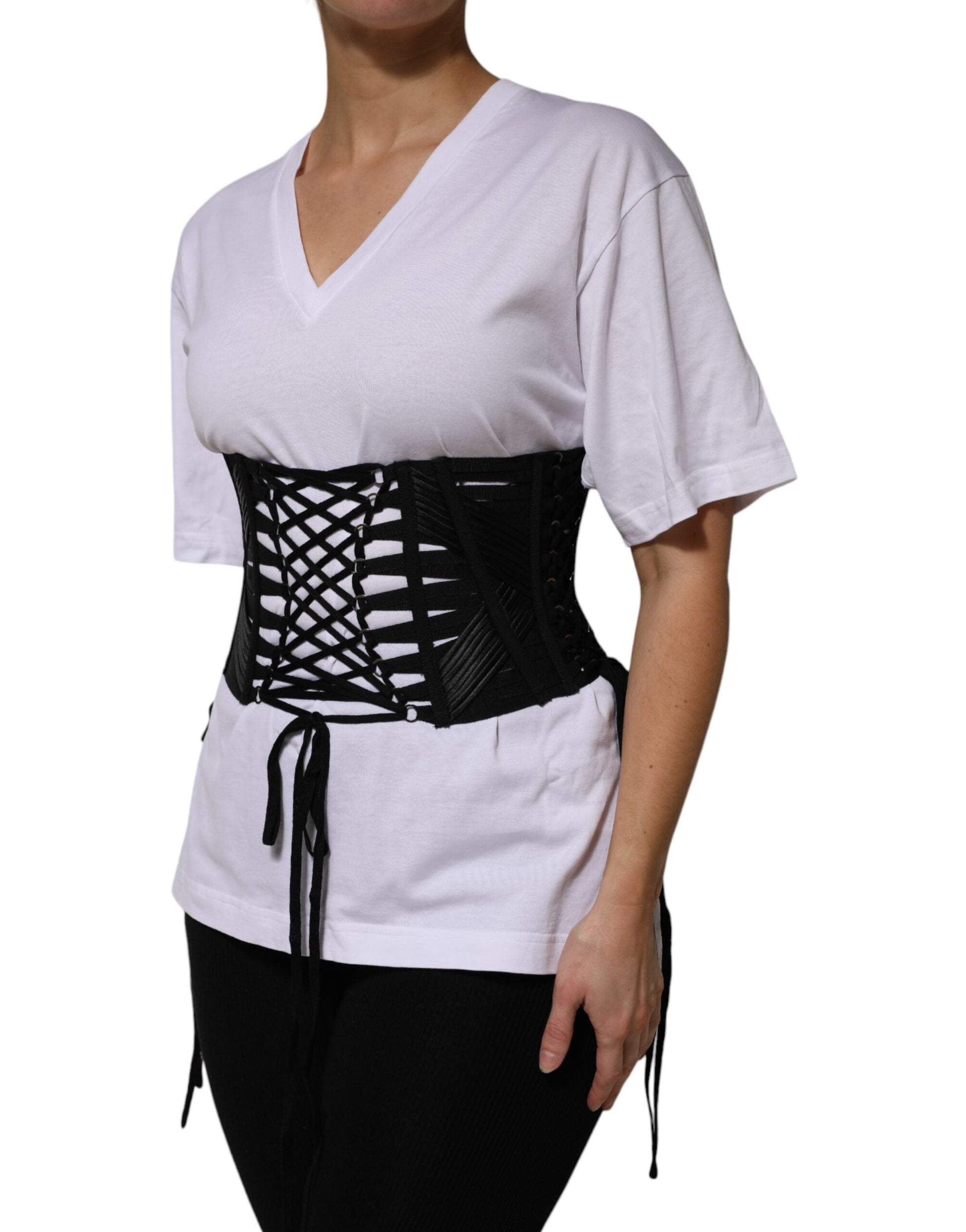 Ceinture corset Dolce & Gabbana en coton noir avec laçage à la taille