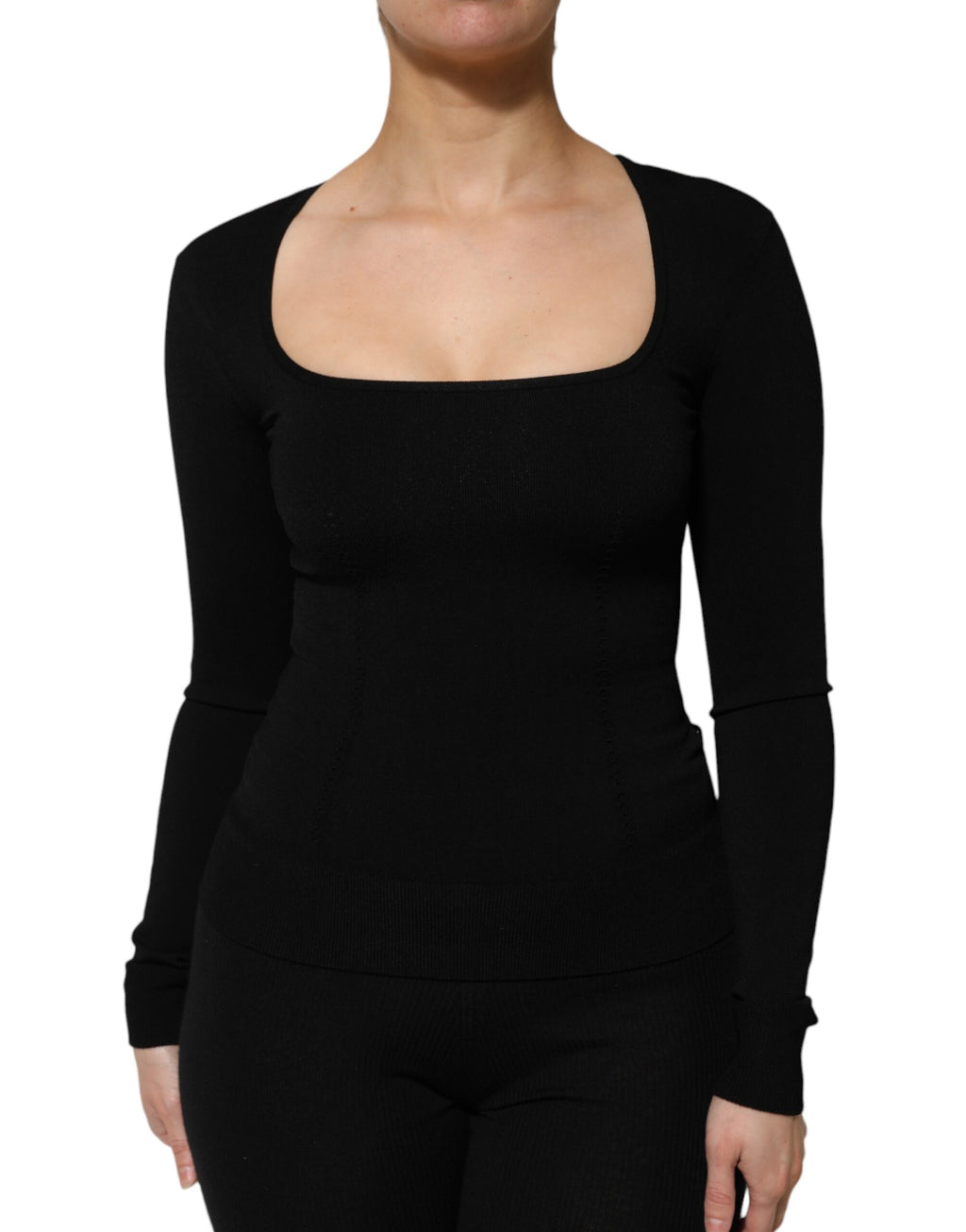 Haut pull Dolce & Gabbana noir à manches longues et col carré