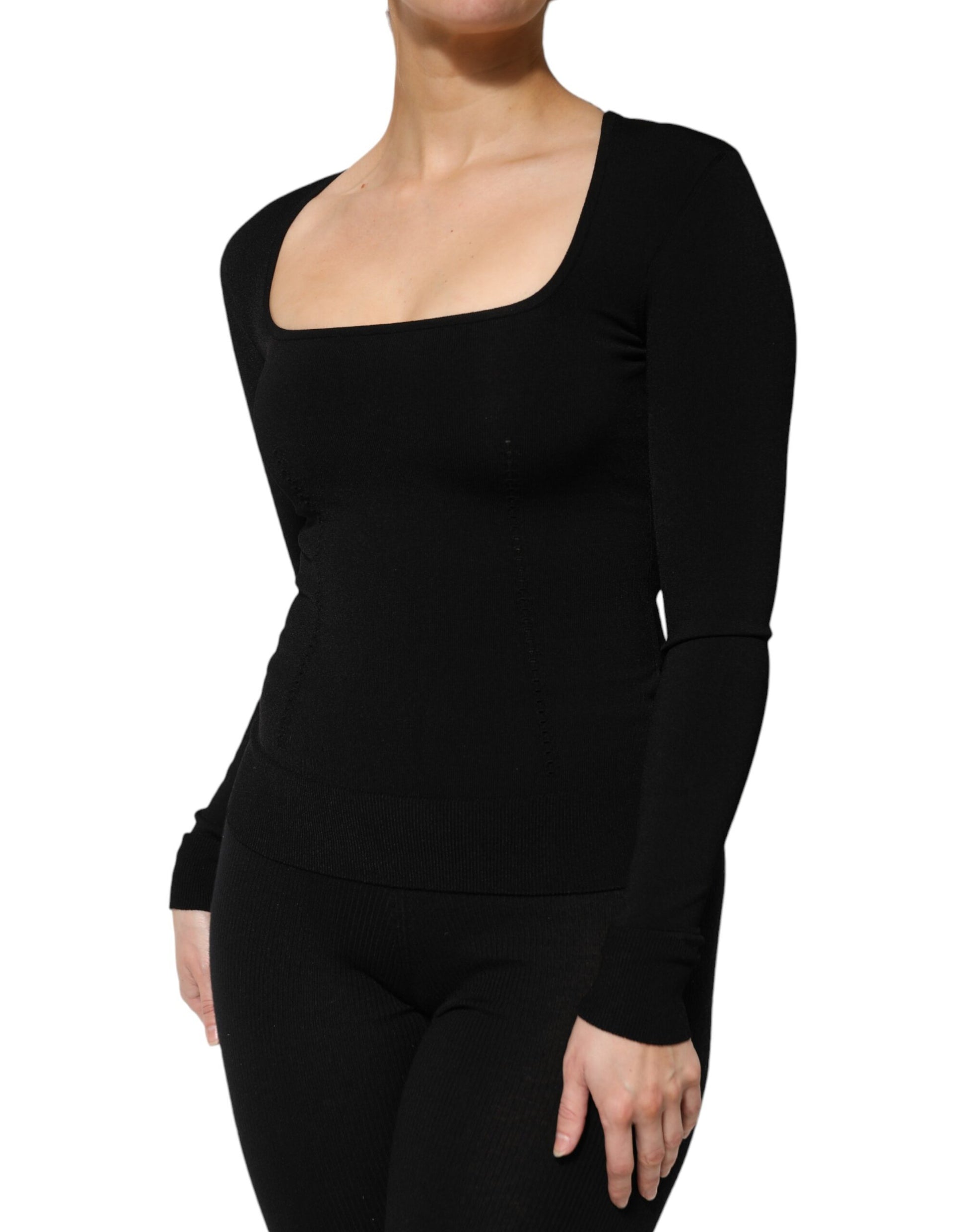 Haut pull Dolce & Gabbana noir à manches longues et col carré