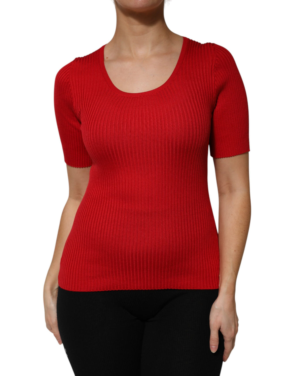 Haut pull Dolce & Gabbana rouge à col rond et manches courtes