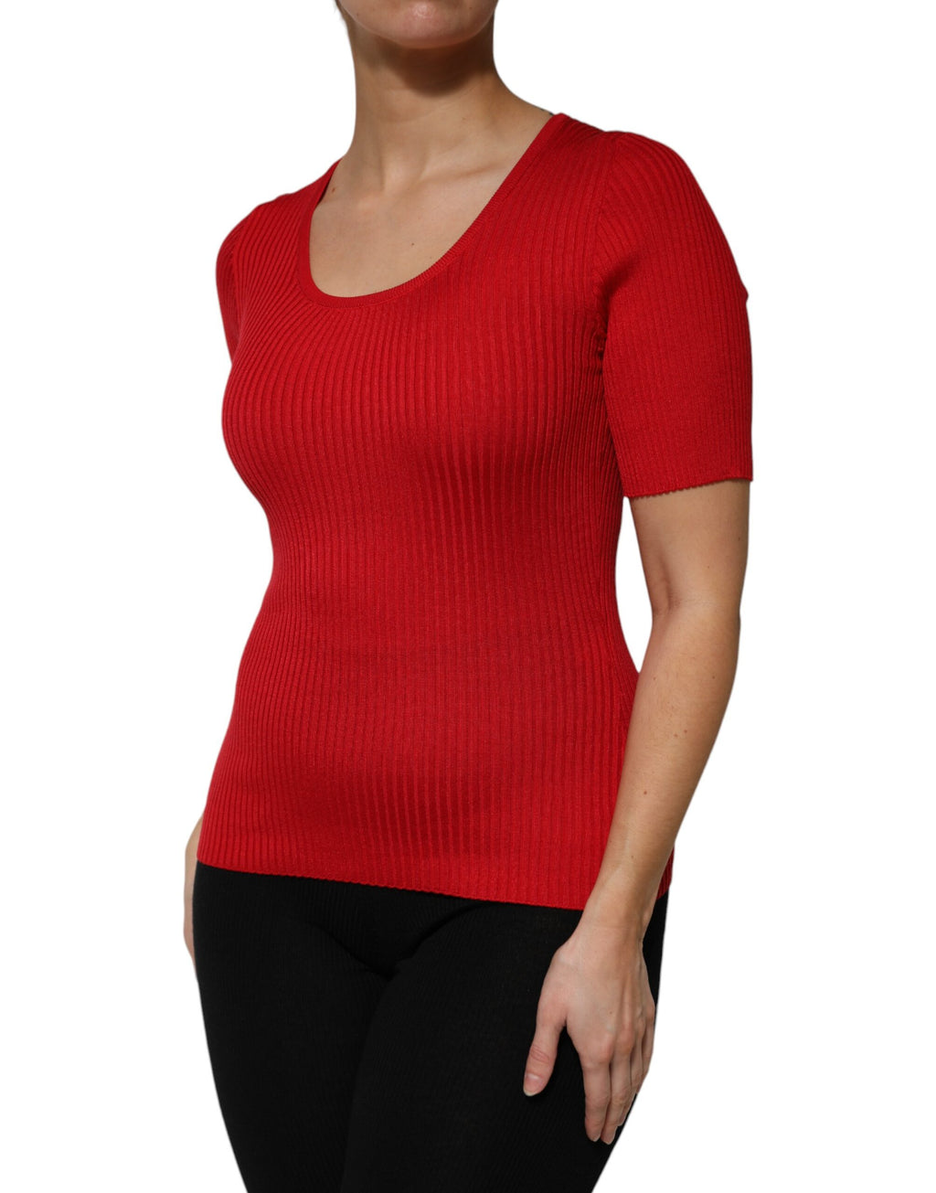 Haut pull Dolce & Gabbana rouge à col rond et manches courtes