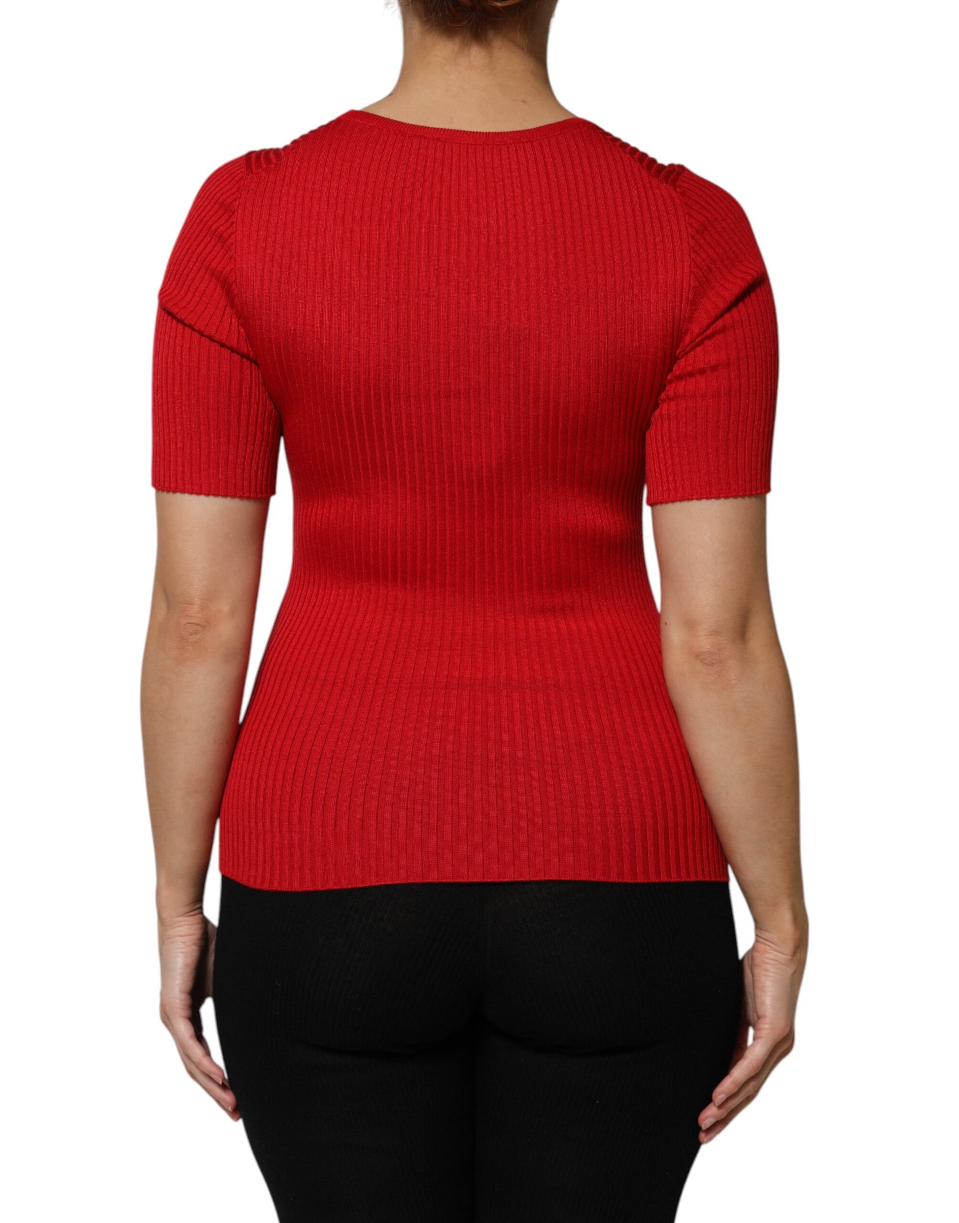 Haut pull Dolce & Gabbana rouge à col rond et manches courtes