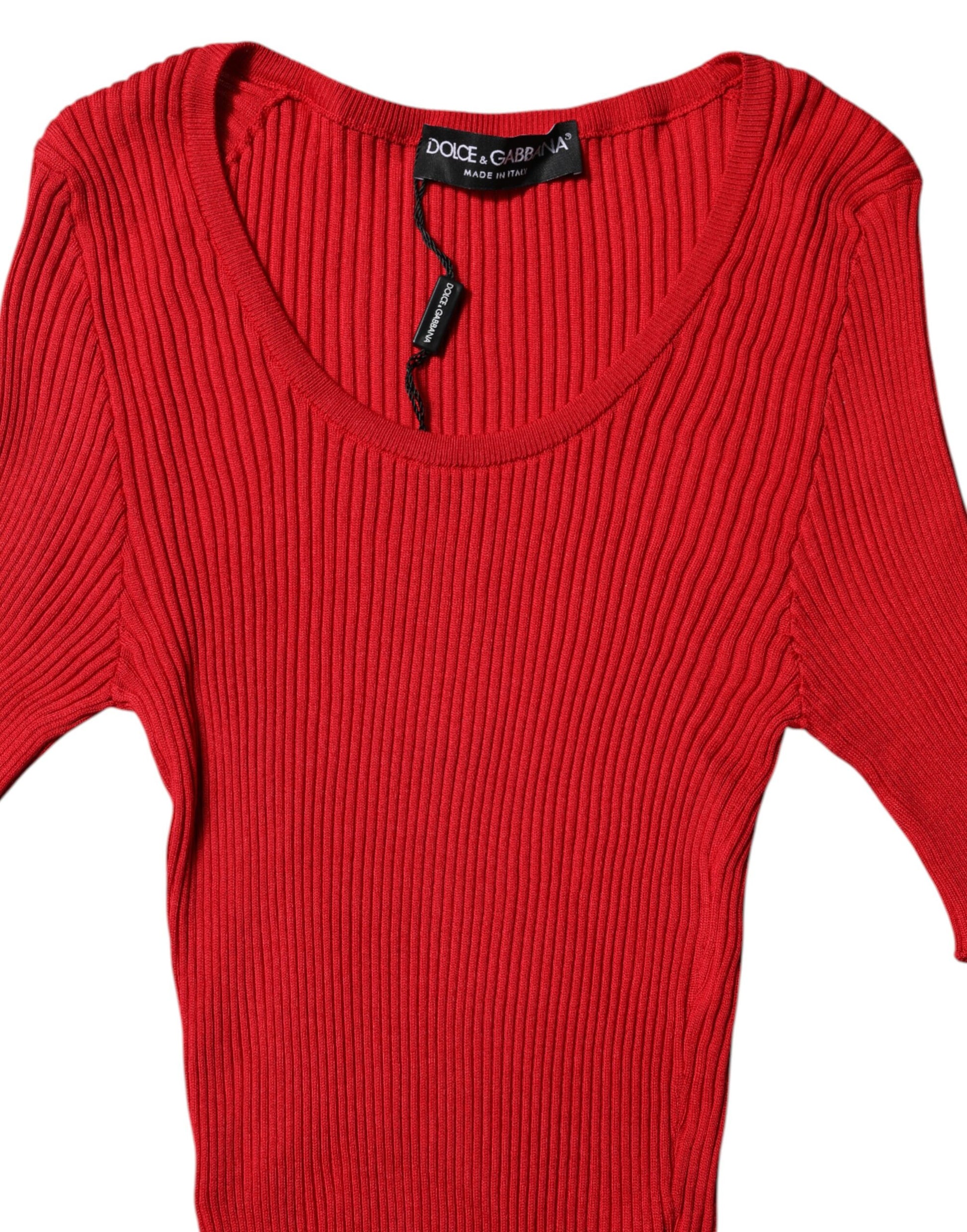 Haut pull Dolce & Gabbana rouge à col rond et manches courtes