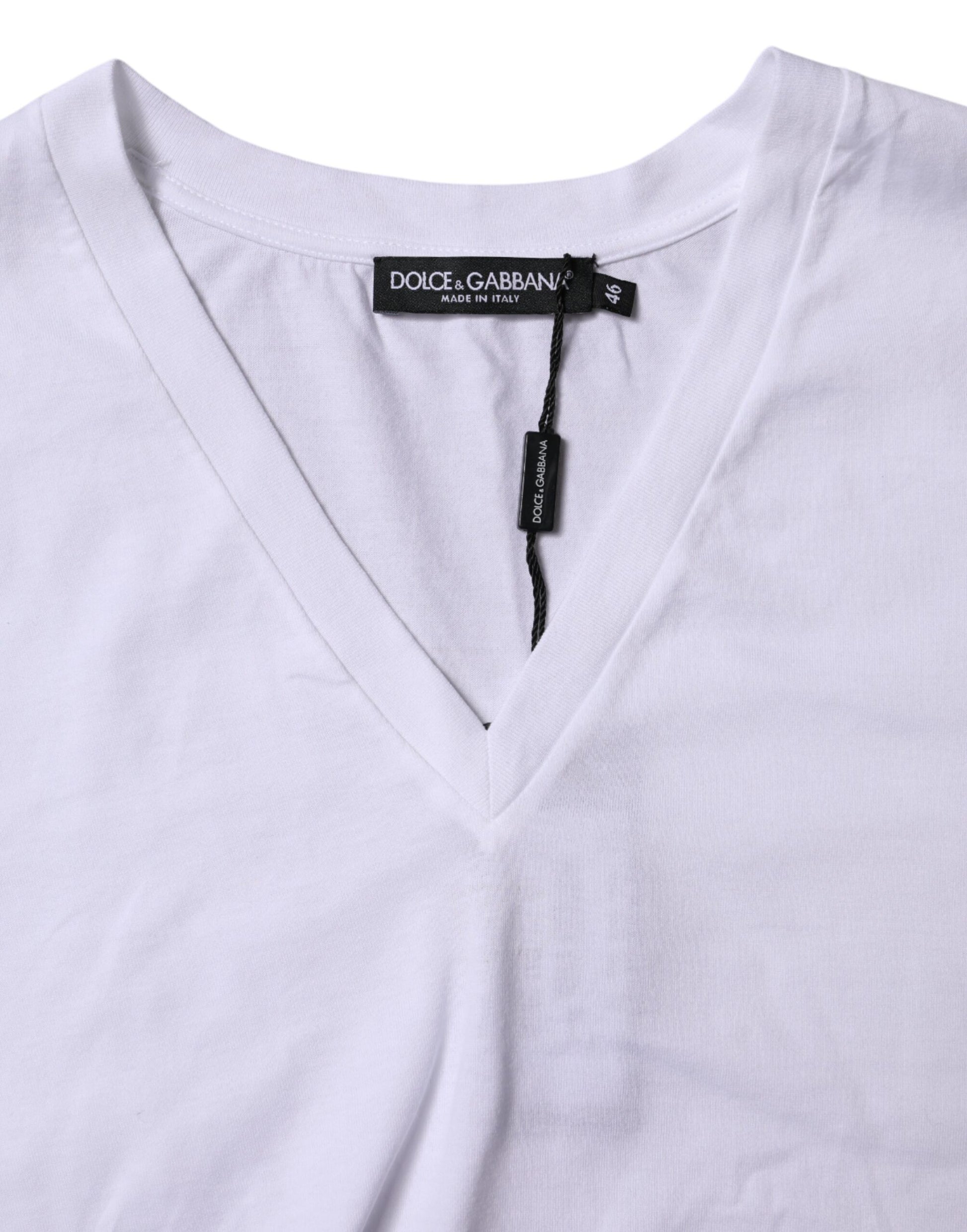 Dolce & Gabbana White Cotton Short Sleeves V-neck T-shirt