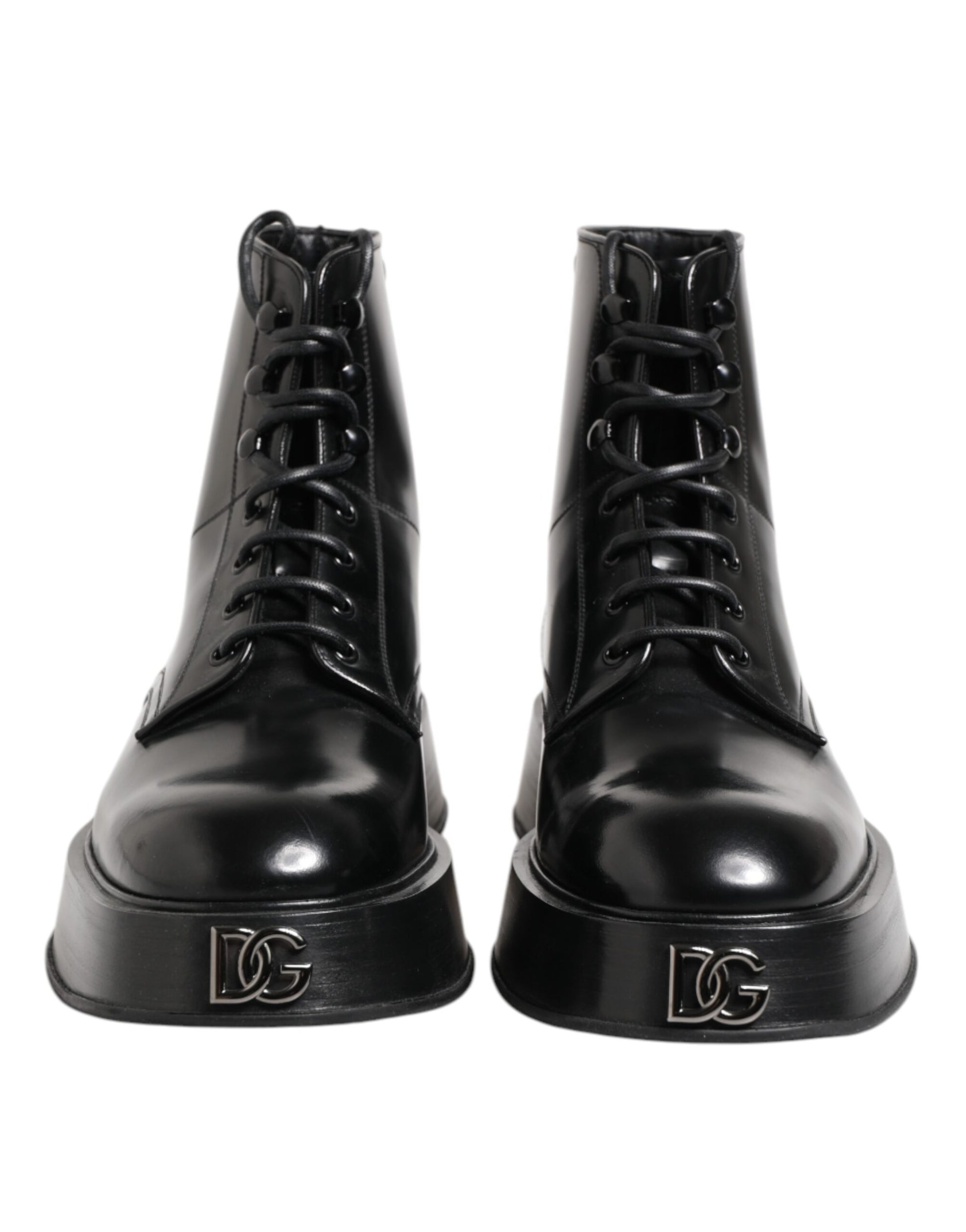 Bottines Dolce & Gabbana en cuir noir avec logo et lacets