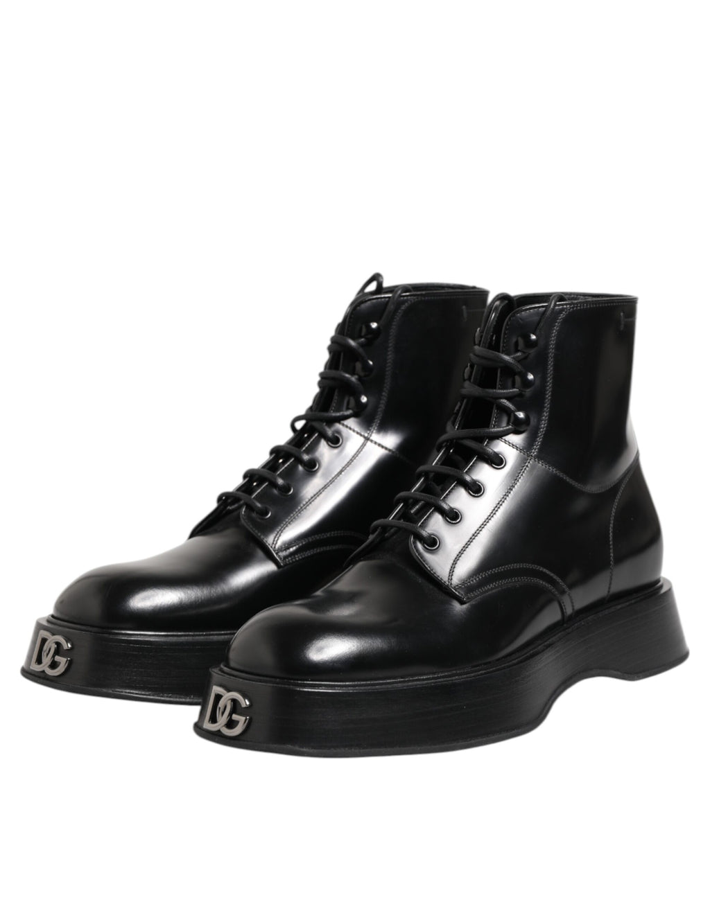 Bottines Dolce & Gabbana en cuir noir avec logo et lacets