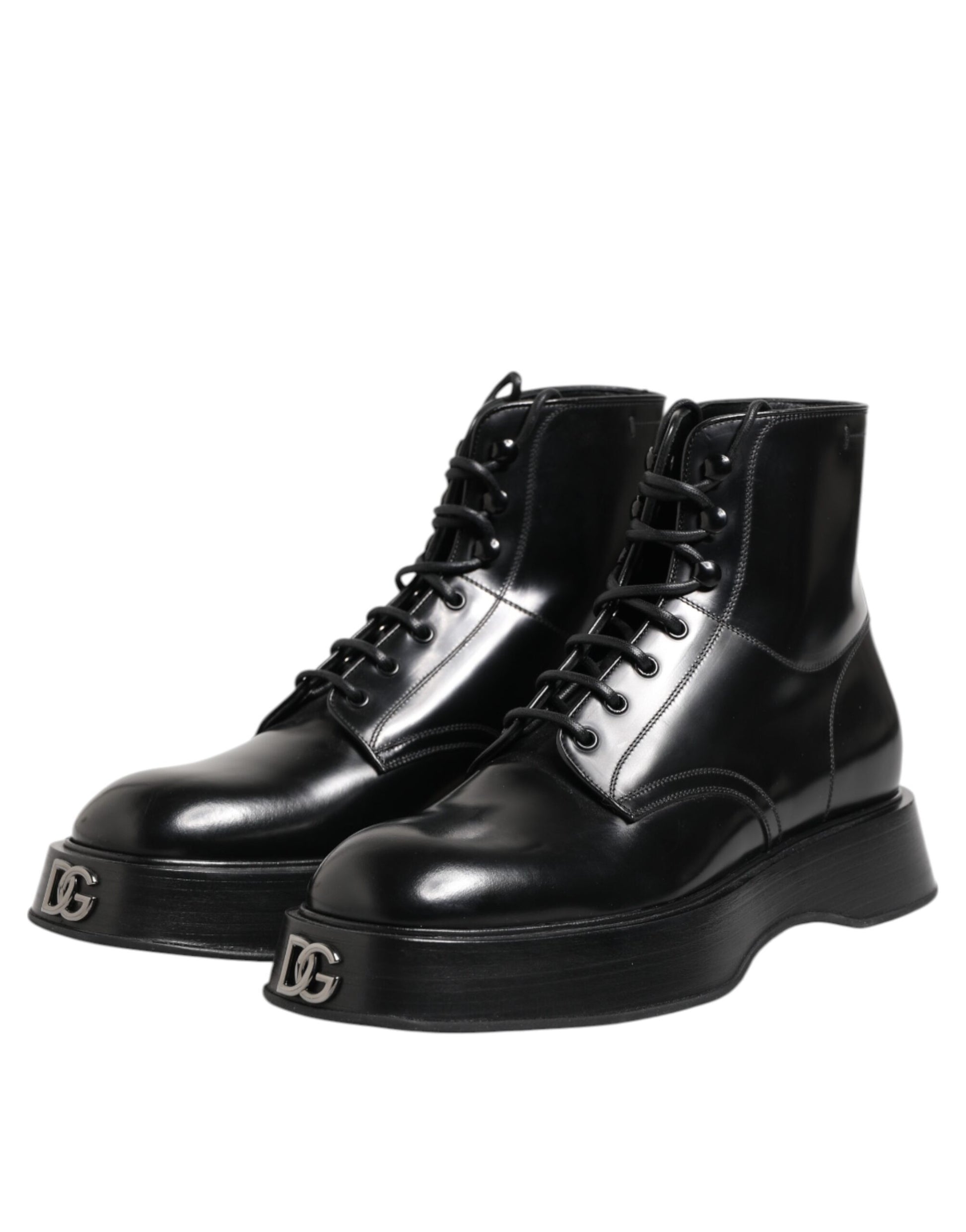 Bottines Dolce & Gabbana en cuir noir avec logo et lacets