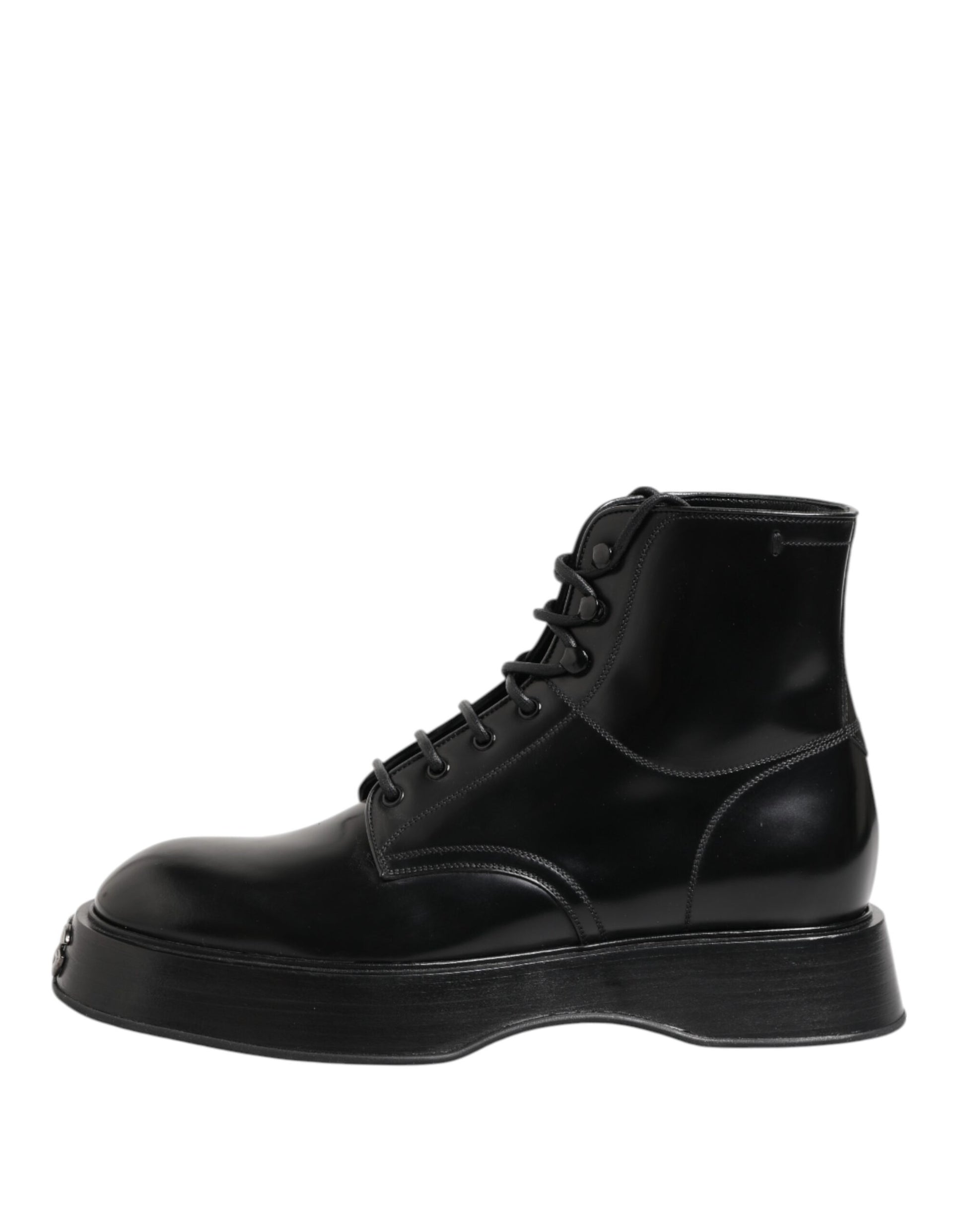 Bottines Dolce & Gabbana en cuir noir avec logo et lacets