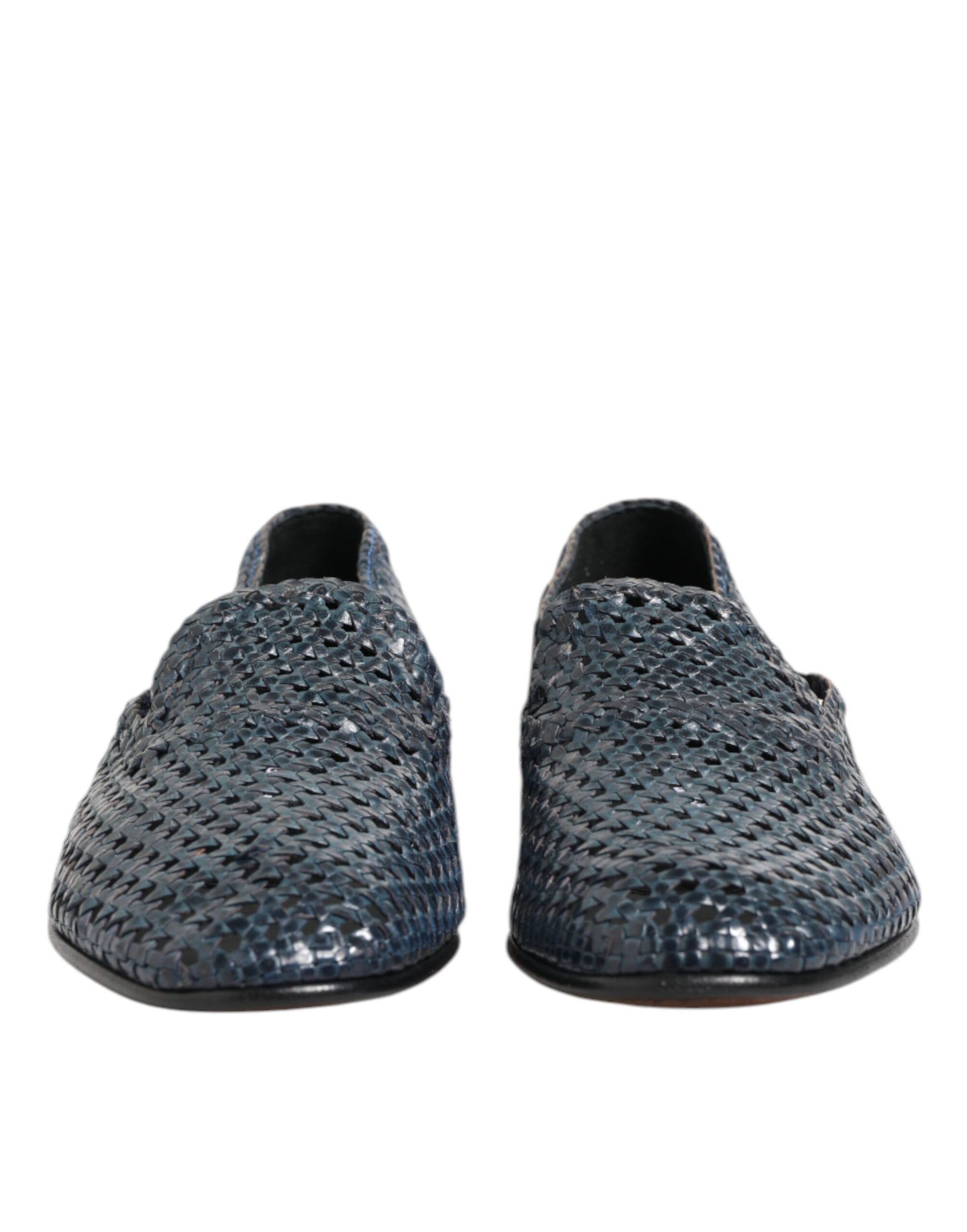 Chaussures Mocassins à Enfiler en Cuir Tressé Bleu Dolce & Gabbana