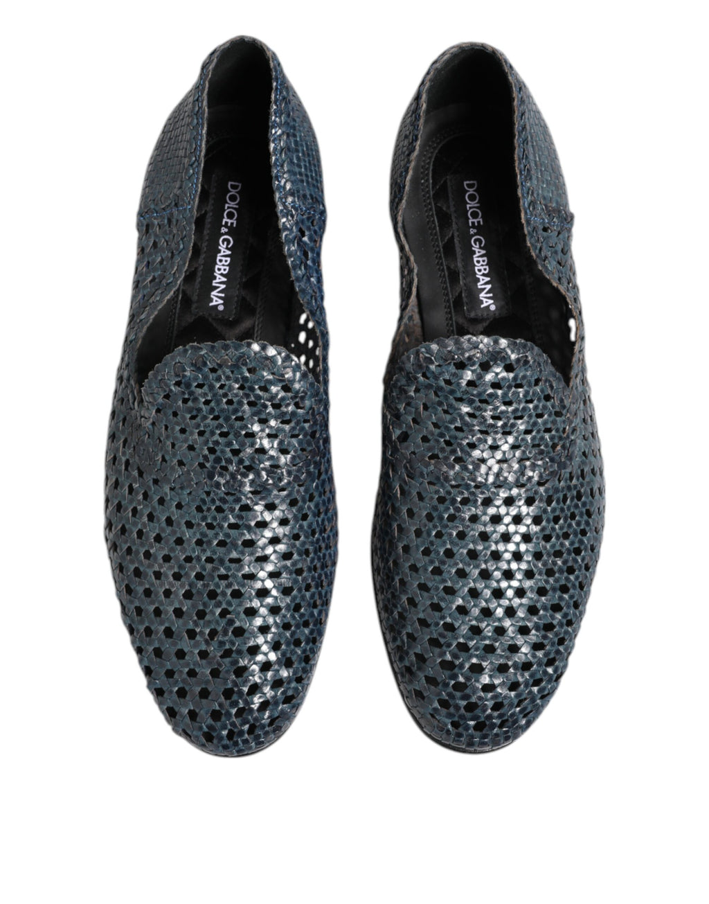 Chaussures Mocassins à Enfiler en Cuir Tressé Bleu Dolce & Gabbana