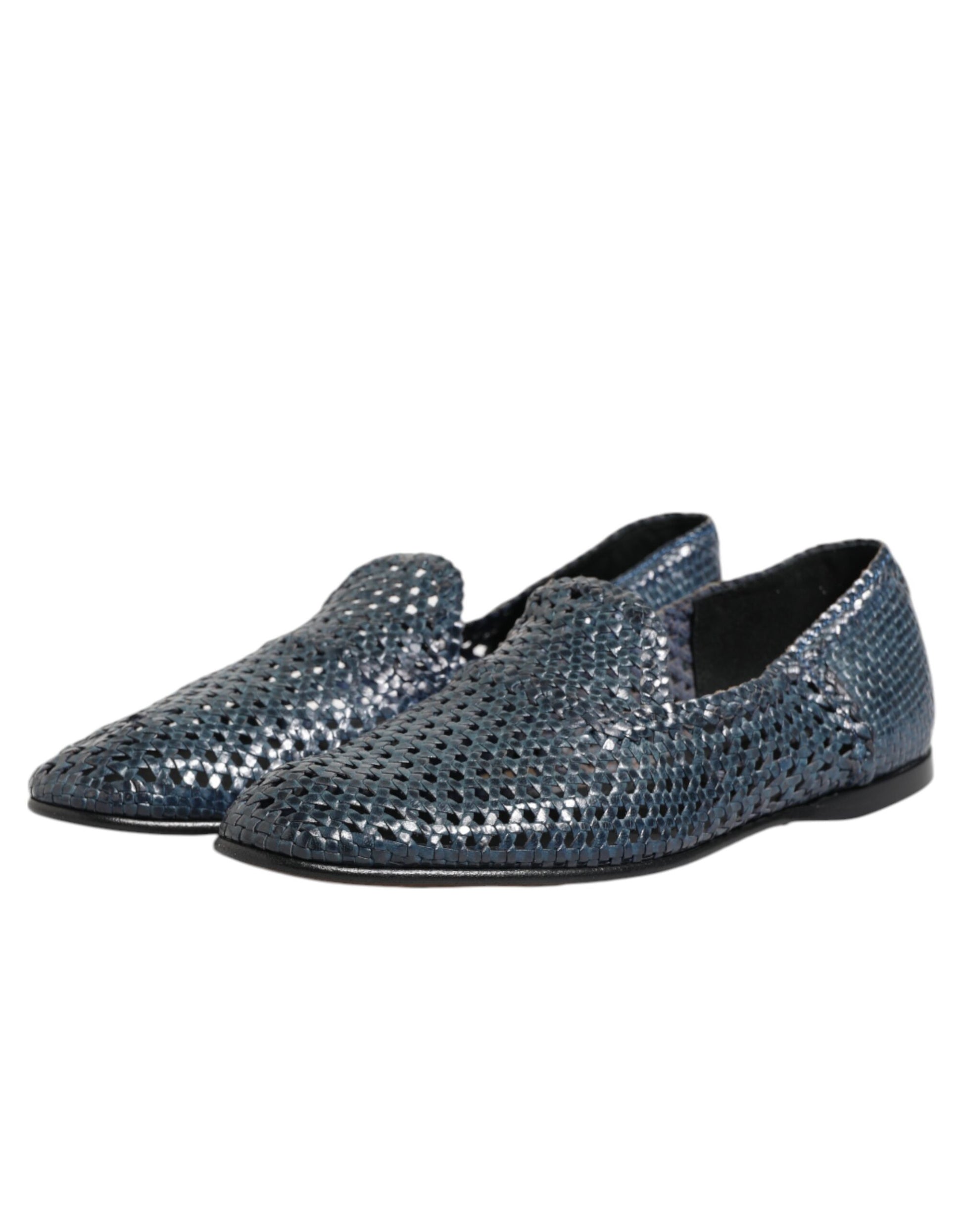 Chaussures Mocassins à Enfiler en Cuir Tressé Bleu Dolce & Gabbana