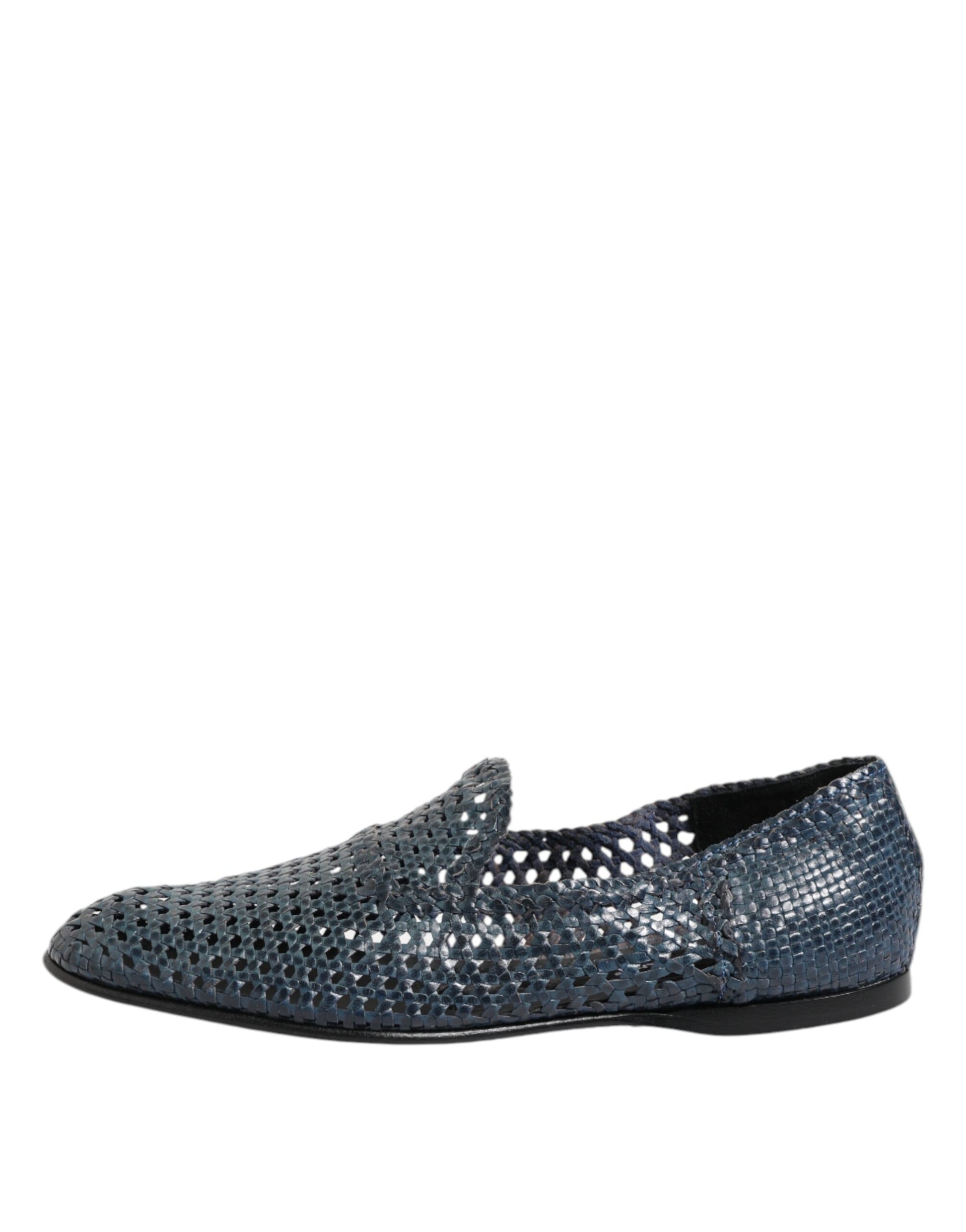 Chaussures Mocassins à Enfiler en Cuir Tressé Bleu Dolce & Gabbana