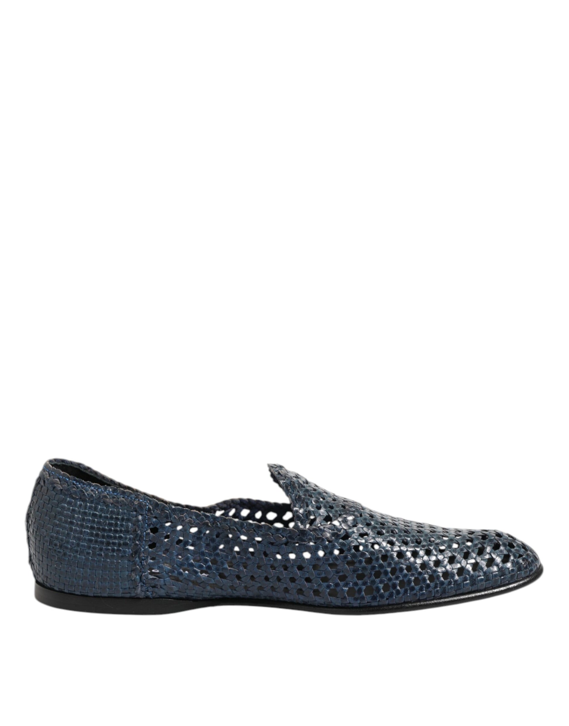 Chaussures Mocassins à Enfiler en Cuir Tressé Bleu Dolce & Gabbana