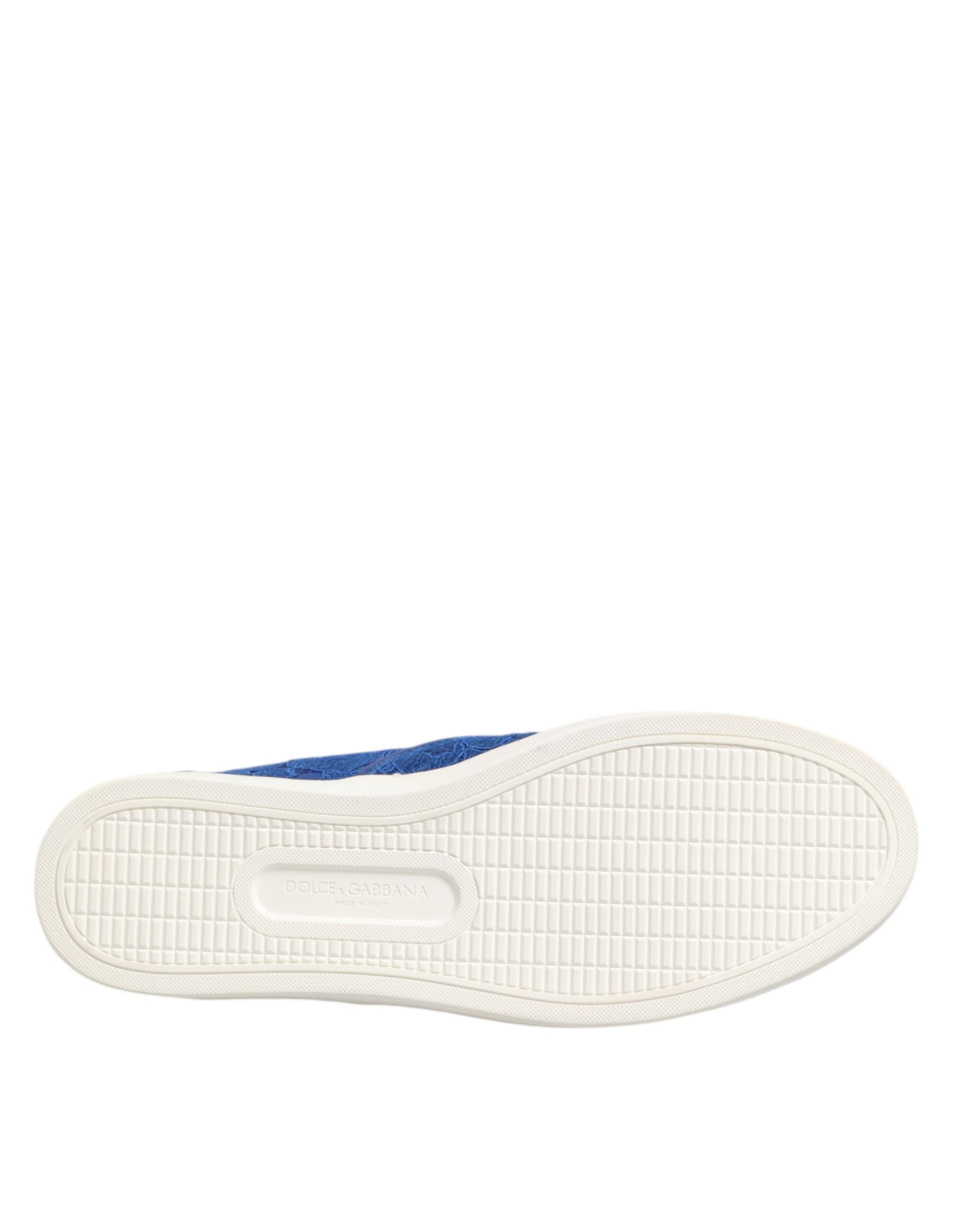 Dolce & Gabbana Blue Leather Lace Slip On Sneaker Shoes