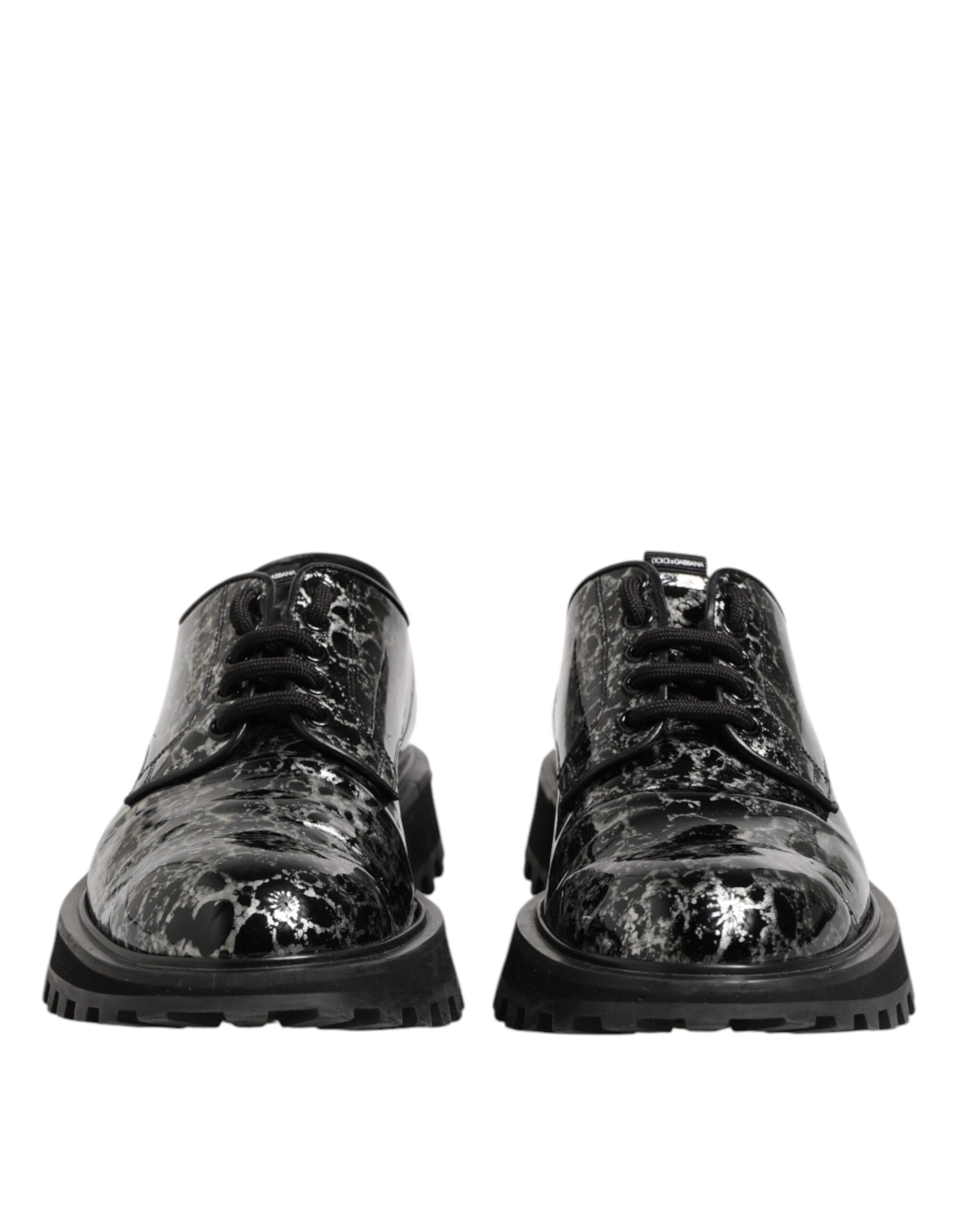 Dolce & Gabbana Black White Calfskin Chunky Derby Shoes