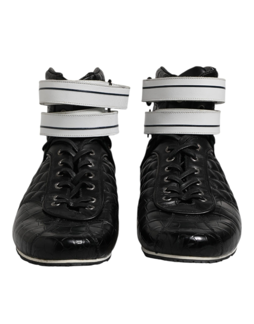 Chaussures Baskets Montantes Matelassées en Cuir Noir Dolce & Gabbana