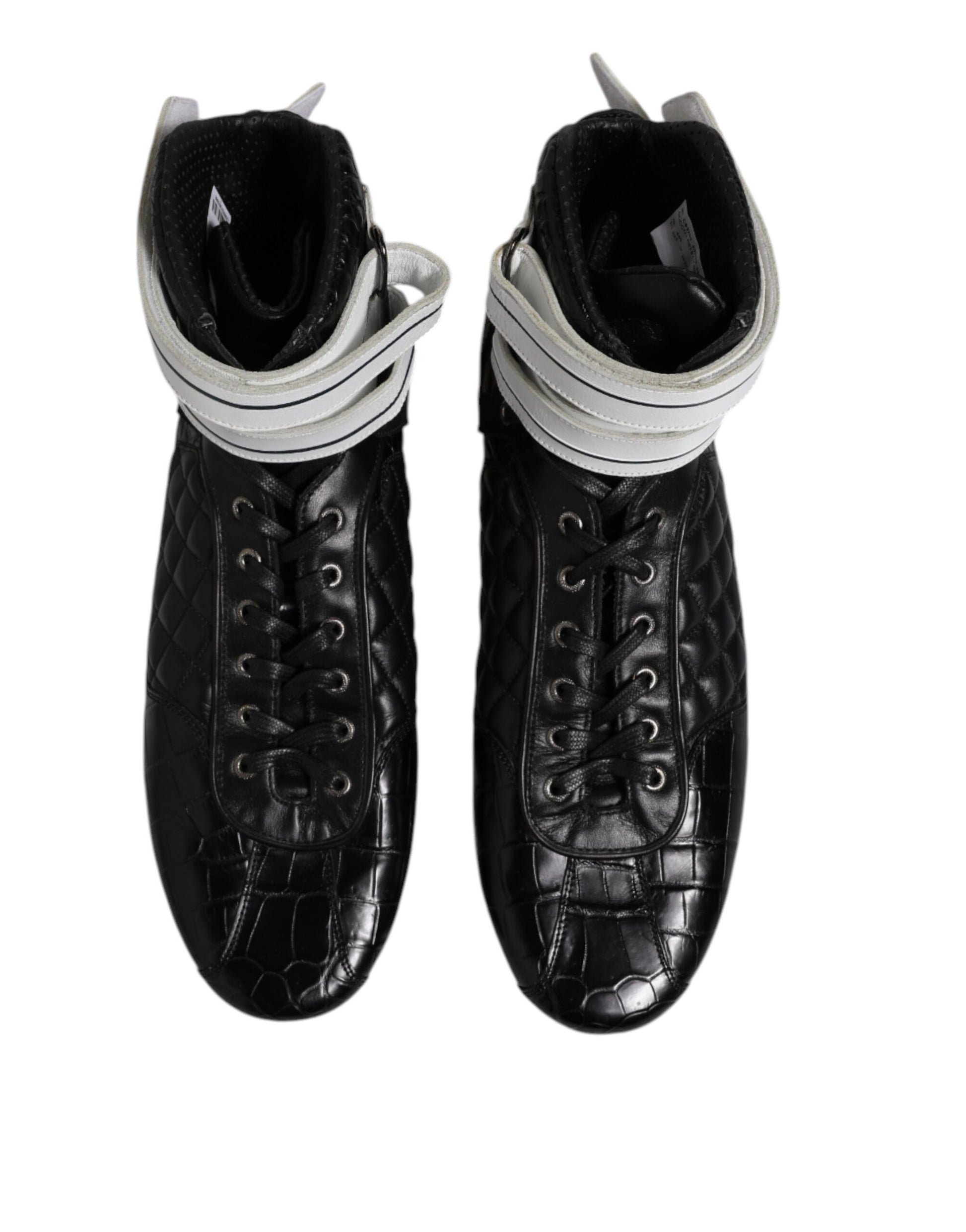 Chaussures Baskets Montantes Matelassées en Cuir Noir Dolce & Gabbana