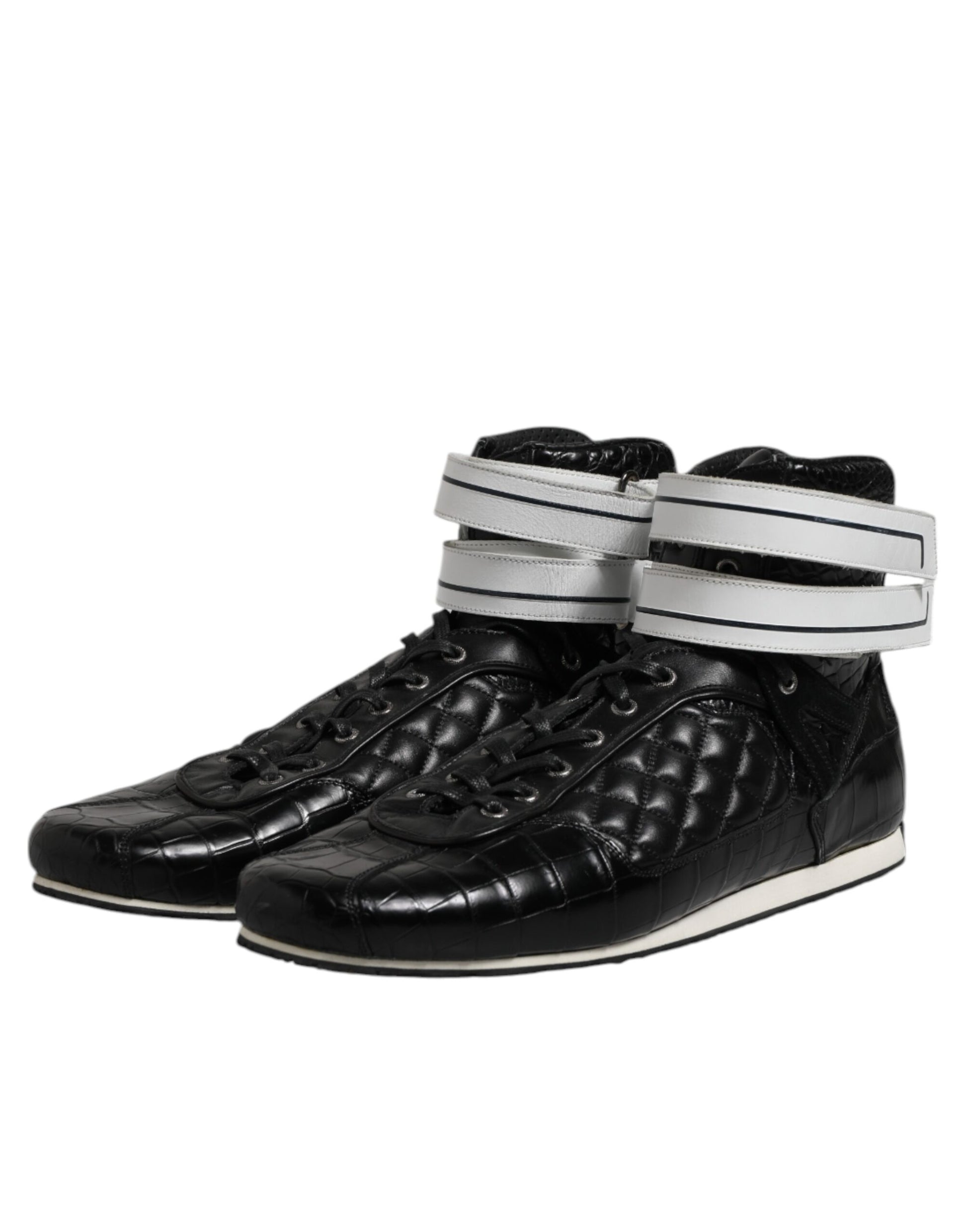 Chaussures Baskets Montantes Matelassées en Cuir Noir Dolce & Gabbana