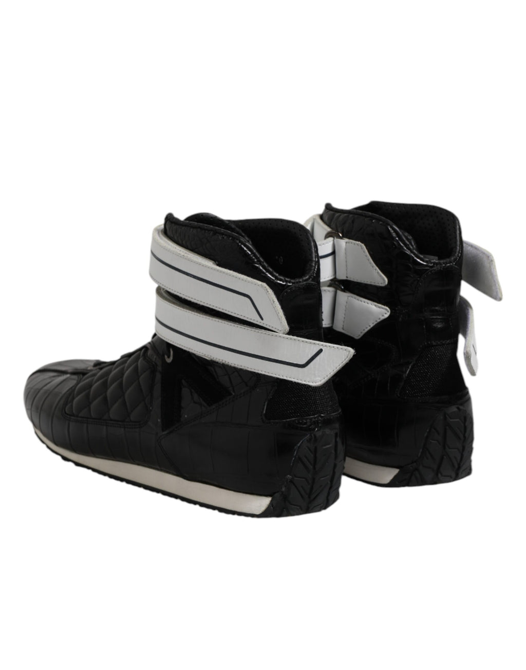 Chaussures Baskets Montantes Matelassées en Cuir Noir Dolce & Gabbana