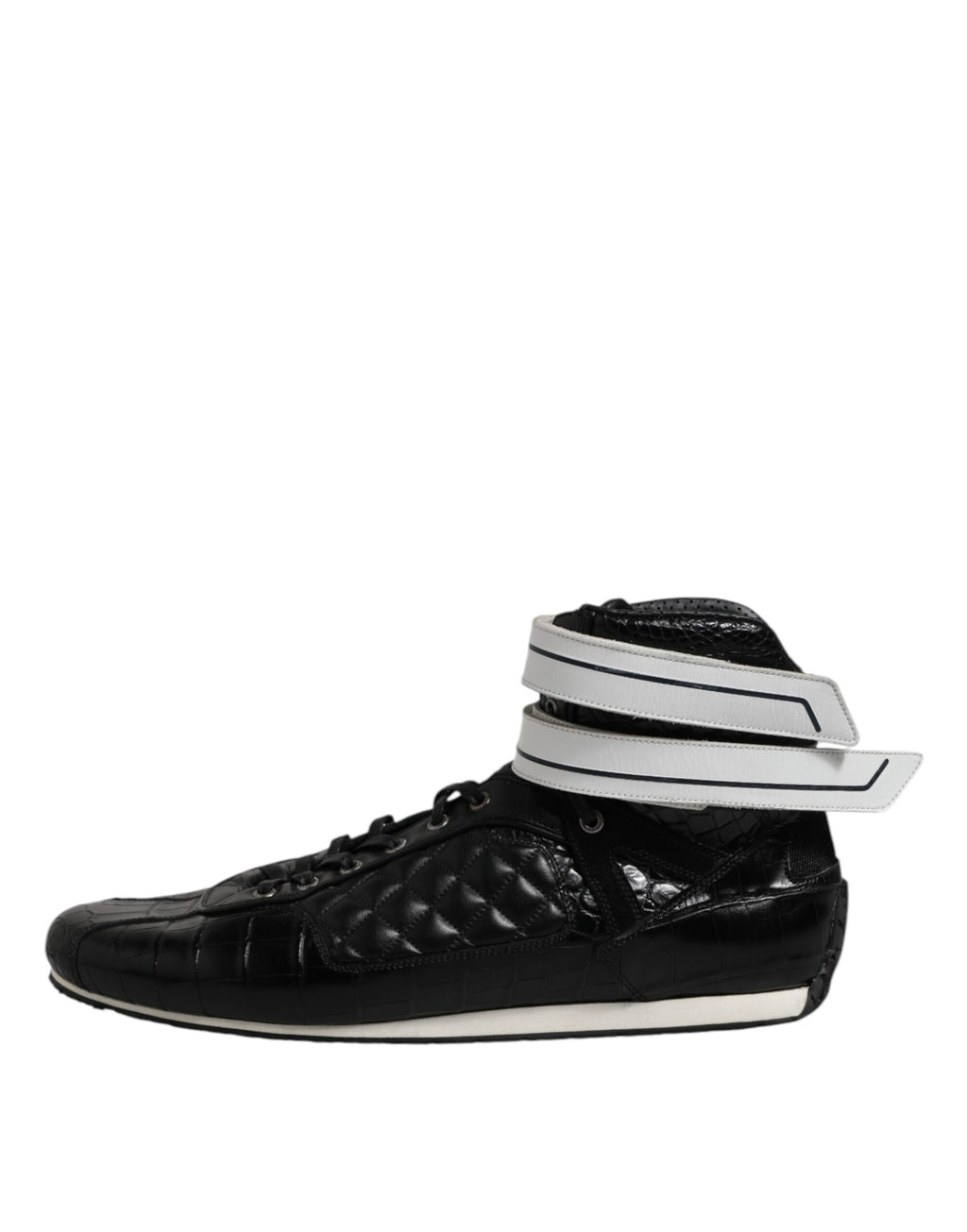 Chaussures Baskets Montantes Matelassées en Cuir Noir Dolce & Gabbana