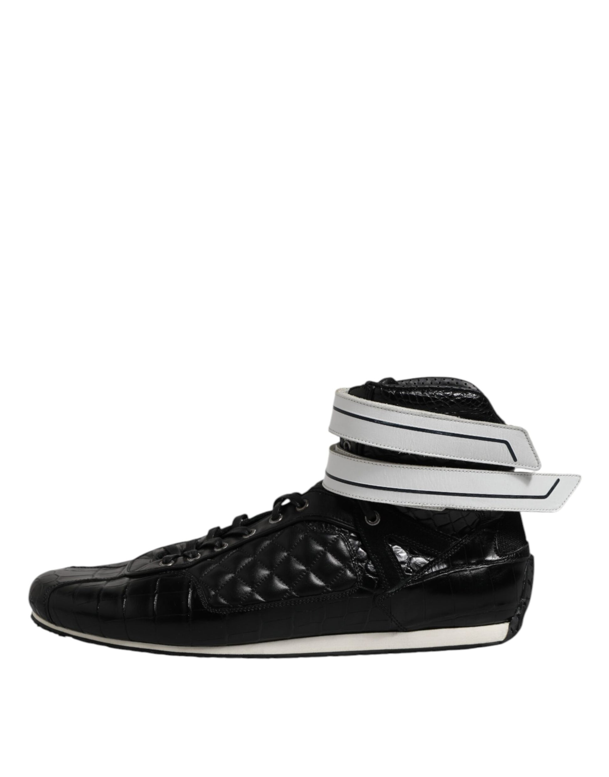 Chaussures Baskets Montantes Matelassées en Cuir Noir Dolce & Gabbana