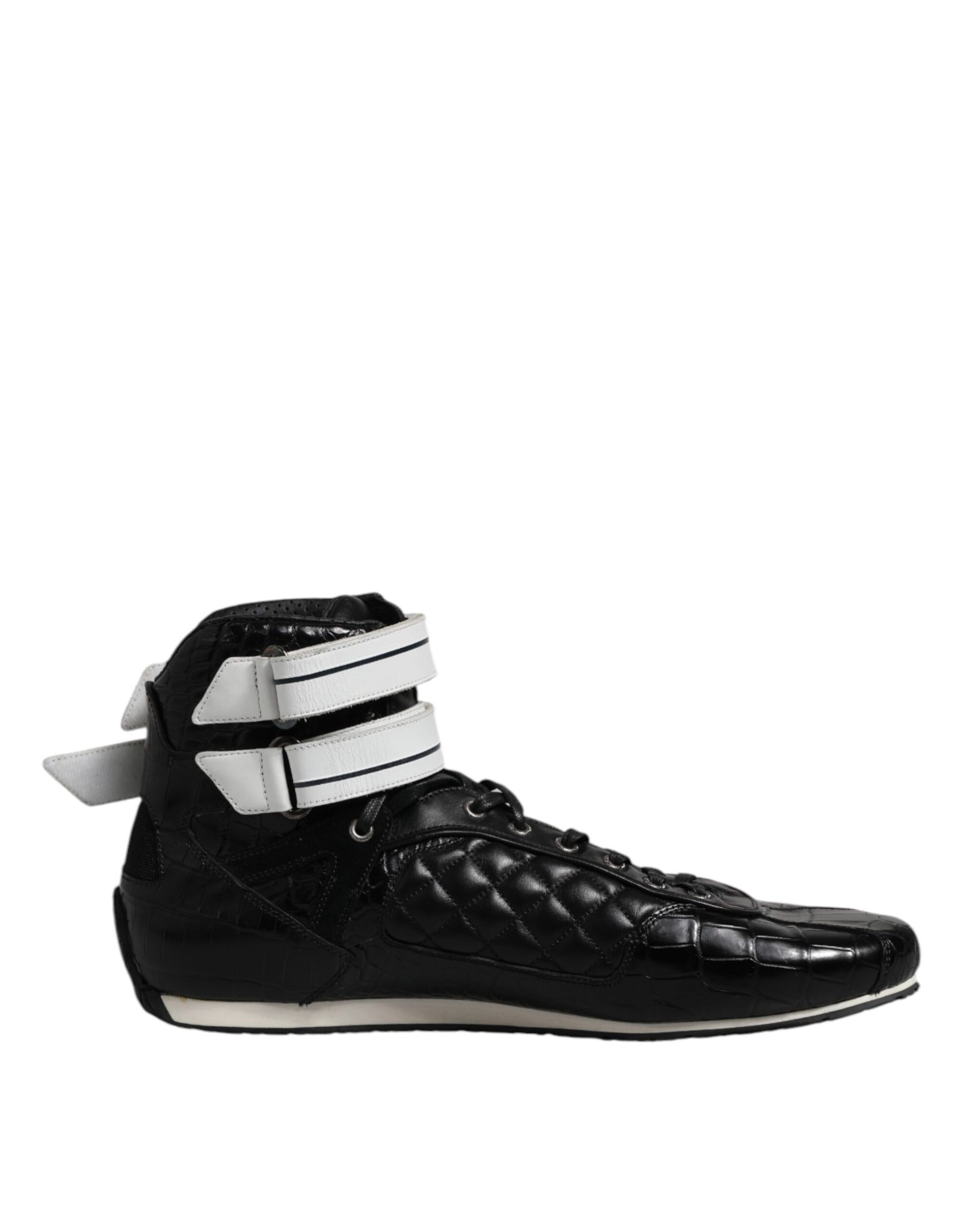 Chaussures Baskets Montantes Matelassées en Cuir Noir Dolce & Gabbana