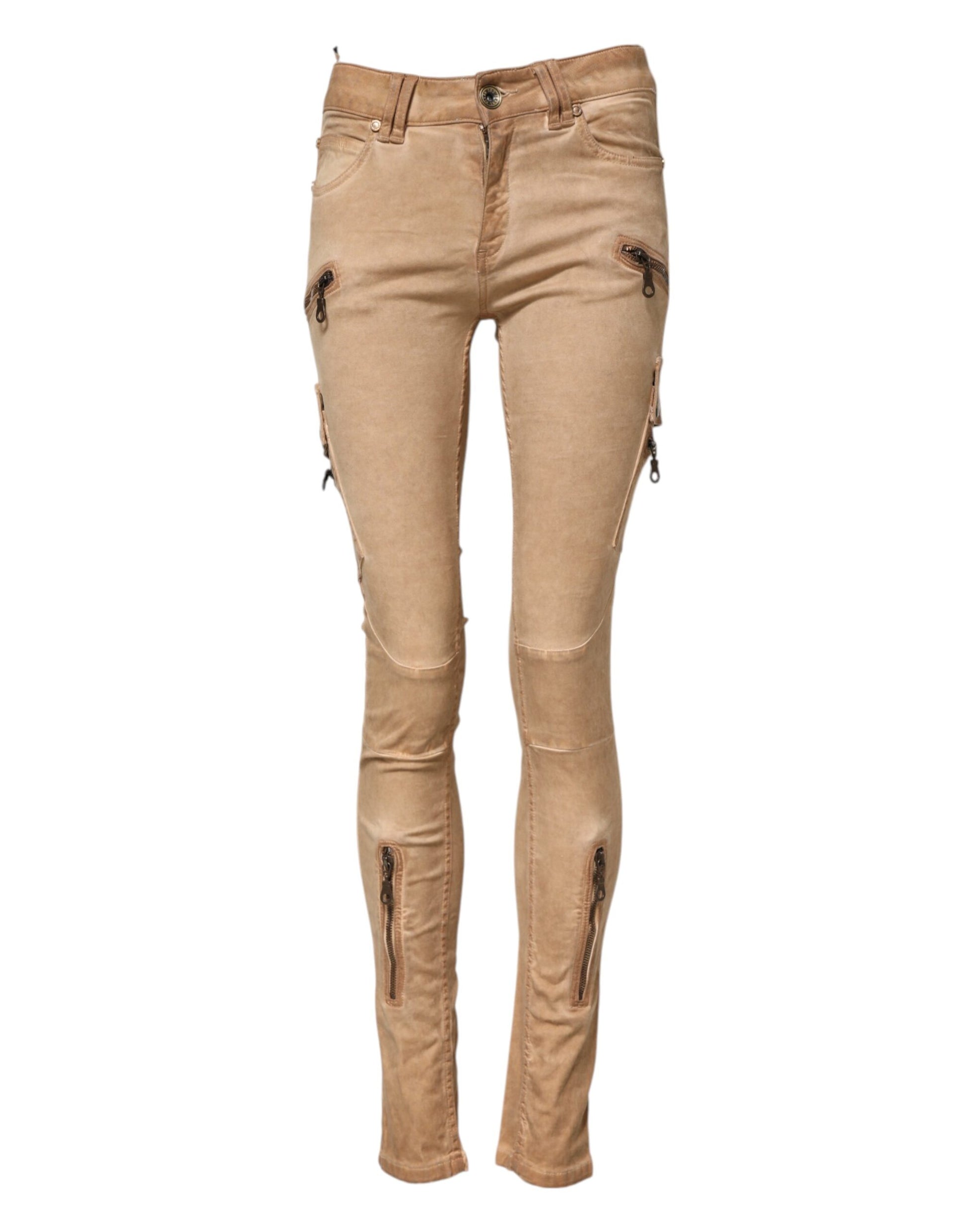 PLEIN SUD Jean en denim skinny taille mi-haute en coton marron