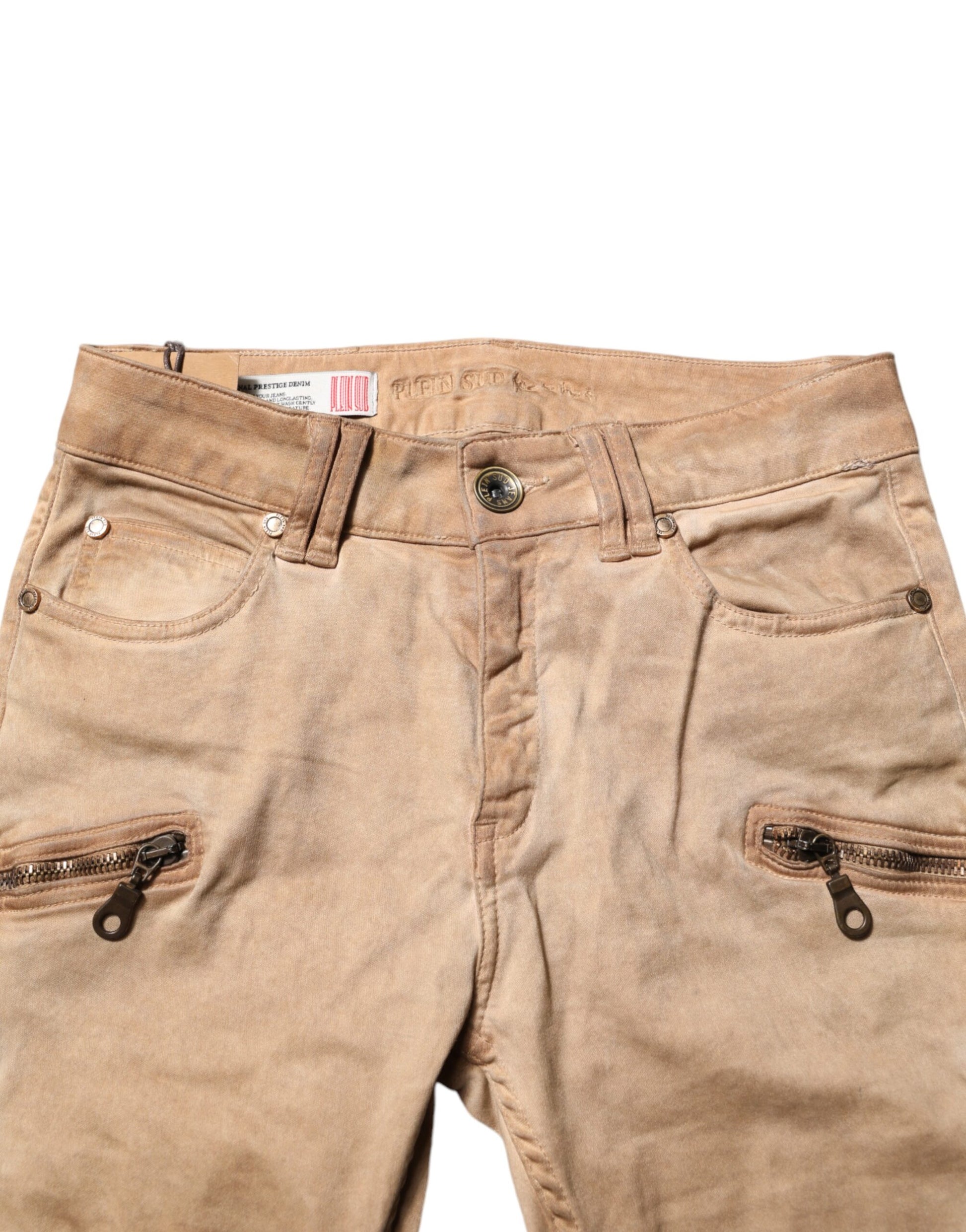 PLEIN SUD Jean en denim skinny taille mi-haute en coton marron