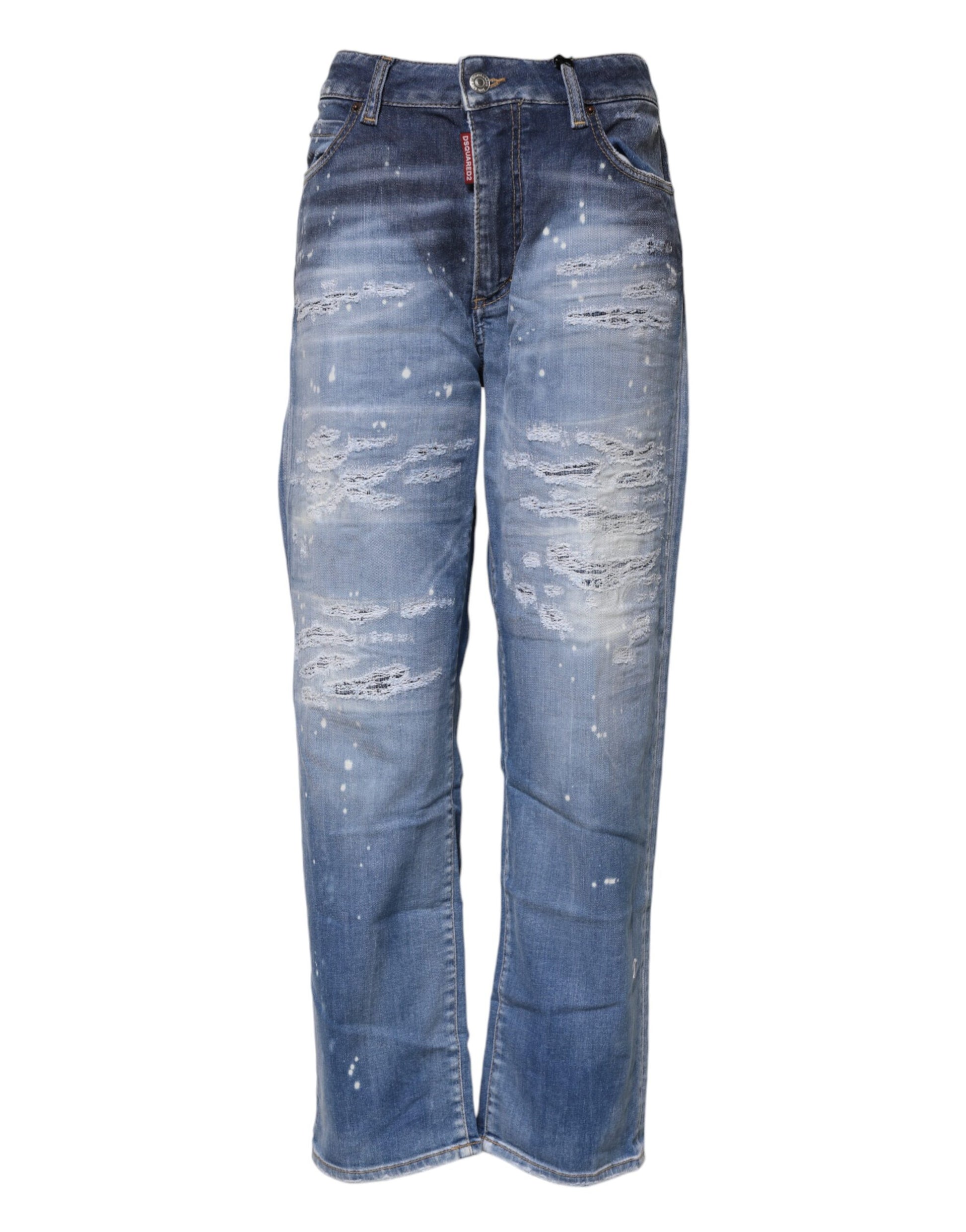 Jeans droits Dsquared² en coton bleu délavé déchiré taille mi-haute