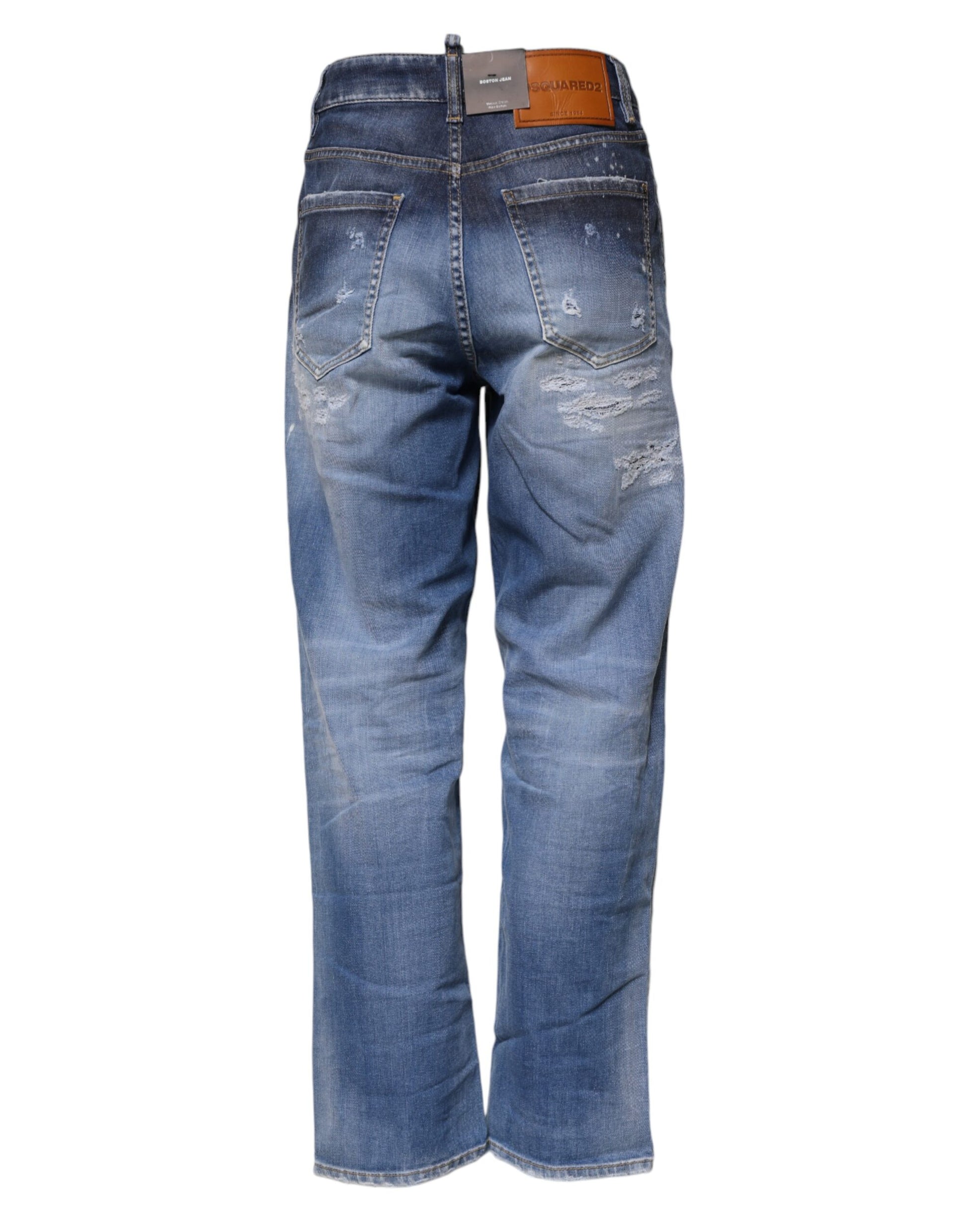 Jeans droits Dsquared² en coton bleu délavé déchiré taille mi-haute
