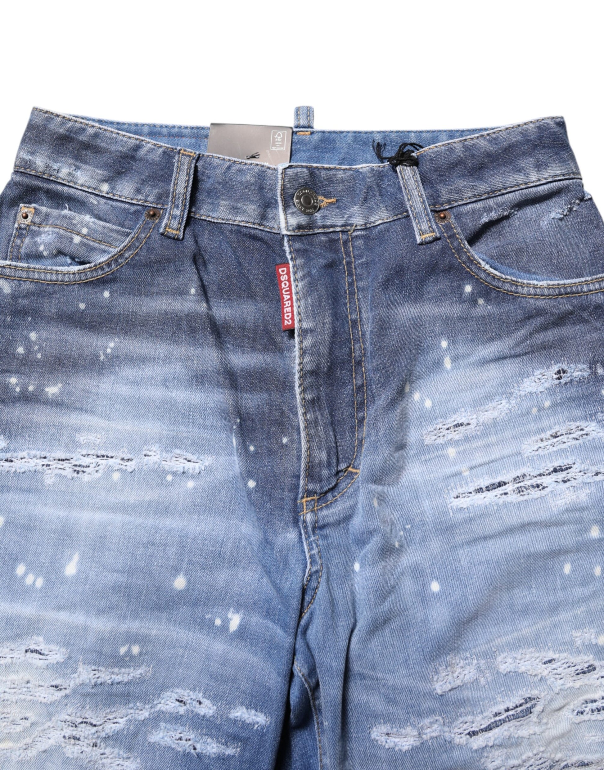 Jeans droits Dsquared² en coton bleu délavé déchiré taille mi-haute