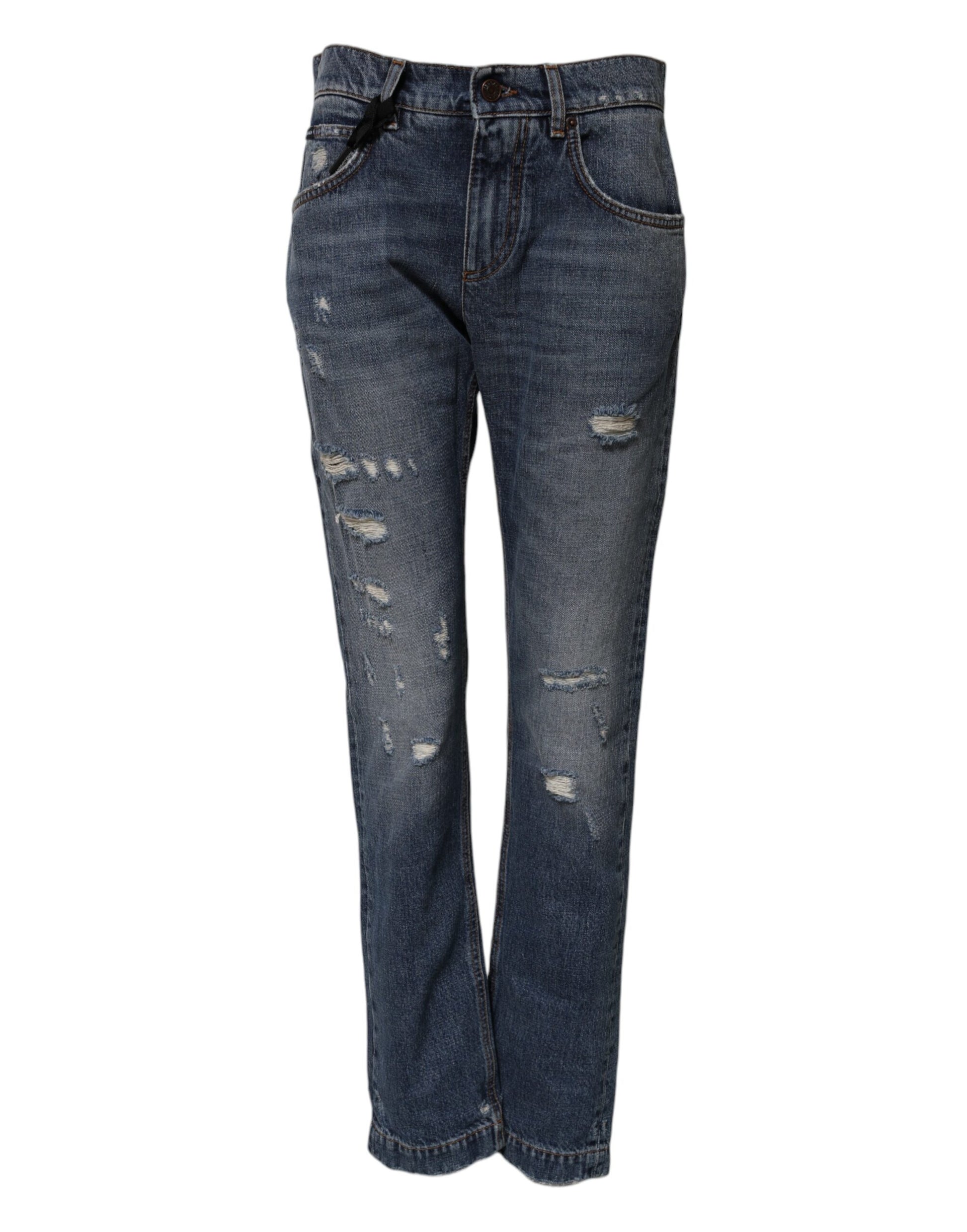 Jean en denim déchiré coupe décontractée en coton bleu Dolce & Gabbana