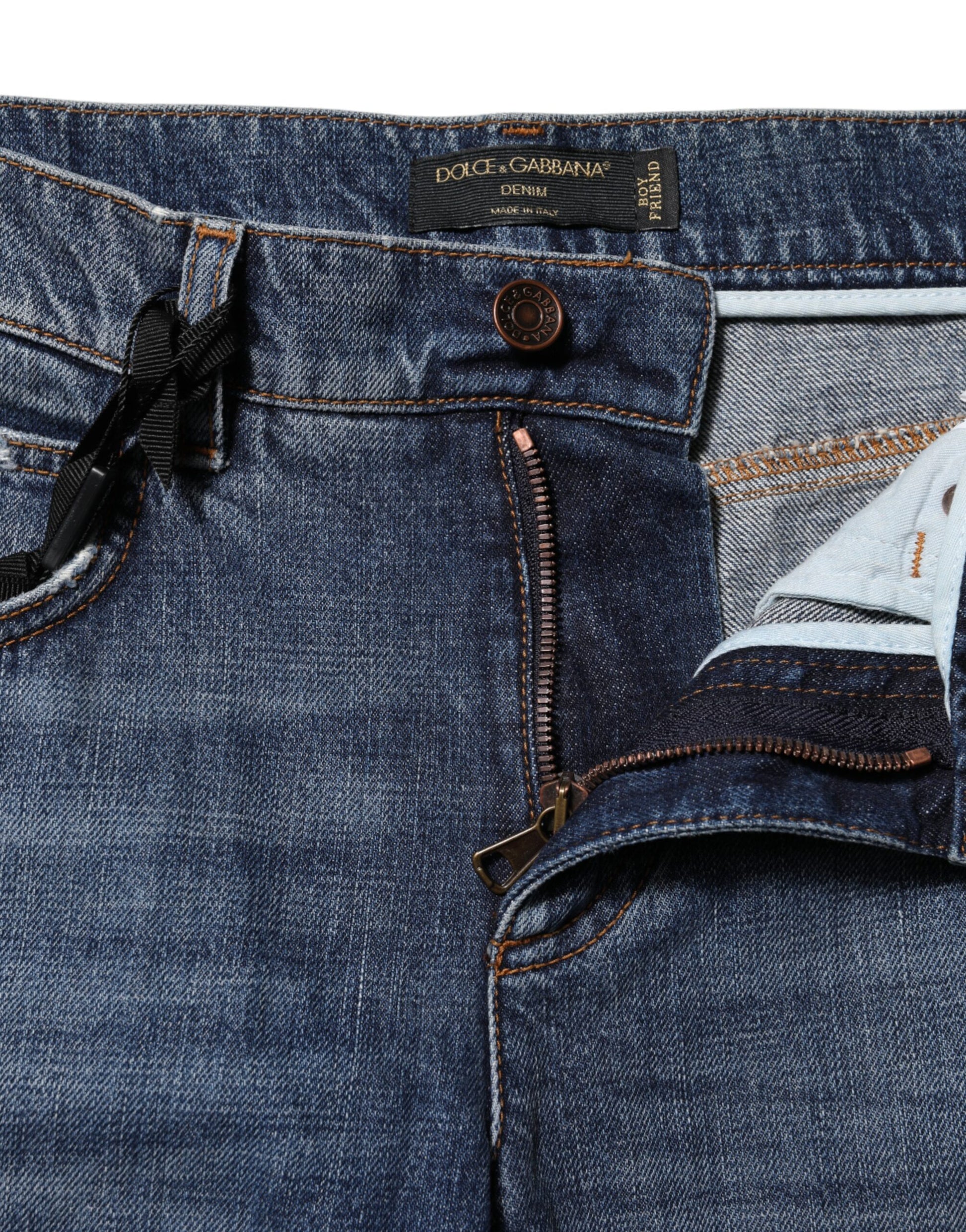 Jean en denim déchiré coupe décontractée en coton bleu Dolce & Gabbana