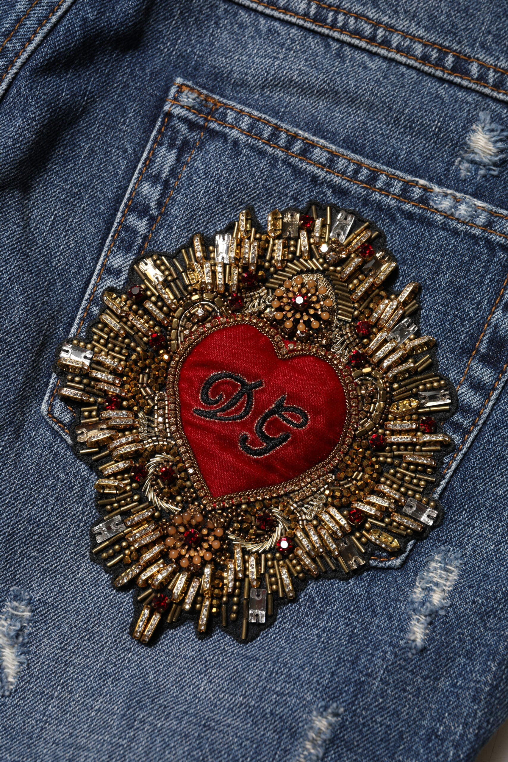 Jean en denim déchiré coupe décontractée en coton bleu Dolce & Gabbana